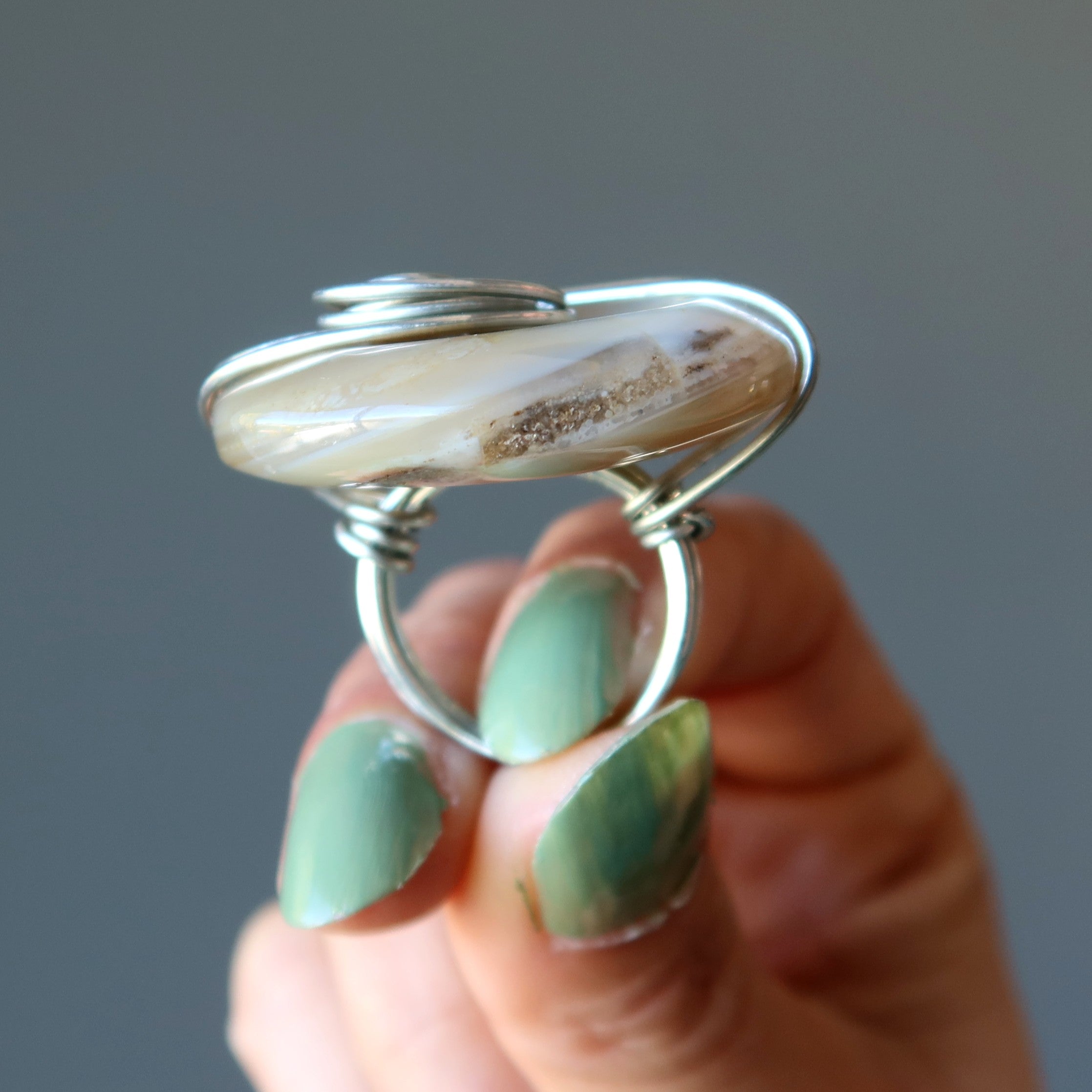 Yellow Agate Ring Healing Crystal Silver Wire Size 6.5