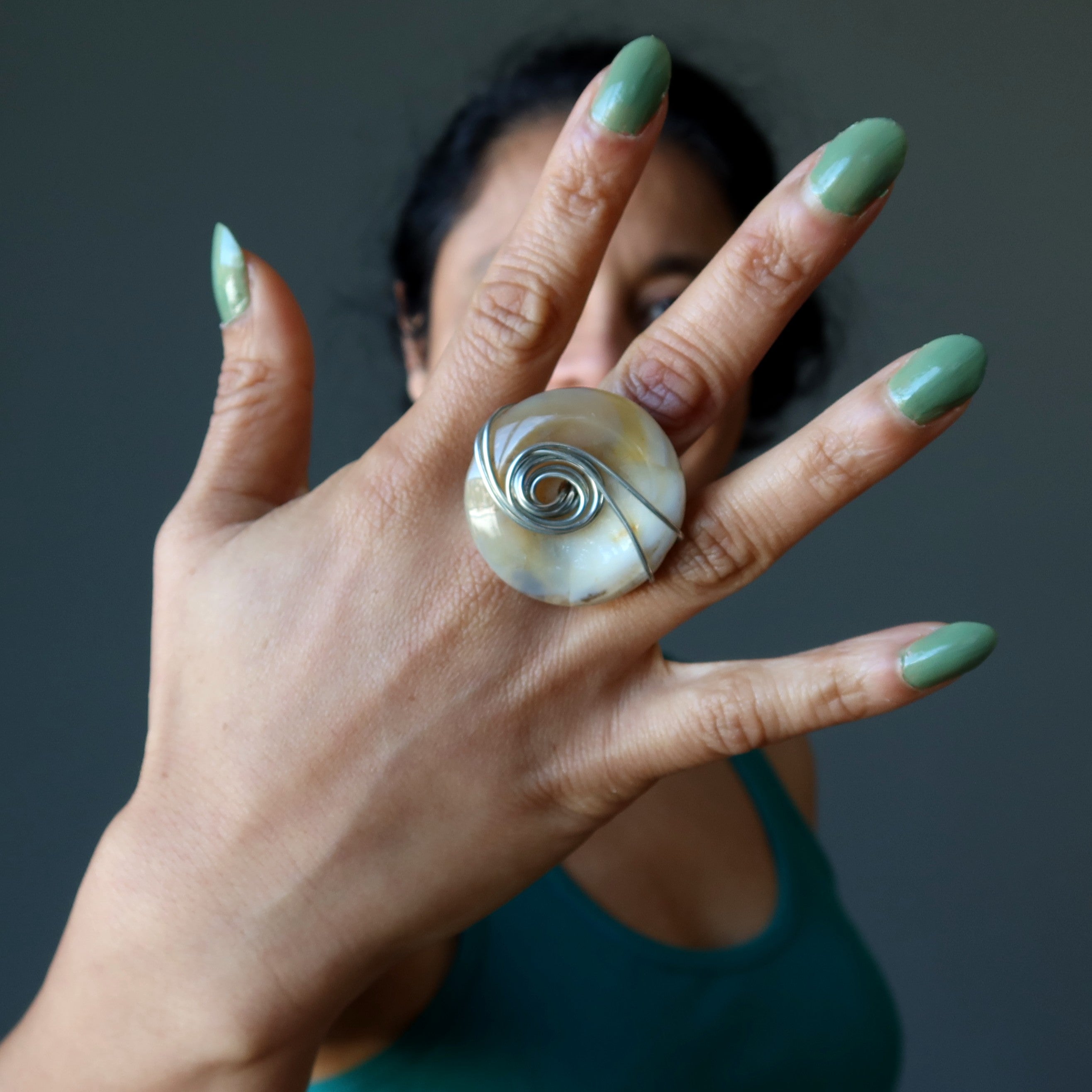 Yellow Agate Ring Healing Crystal Silver Wire Size 6.5