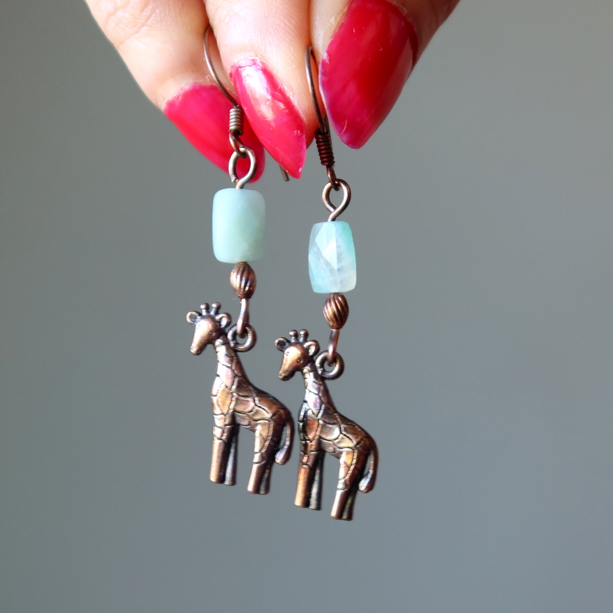 Amazonit Ohrringe Giraffe Kupfer facettierte Steine