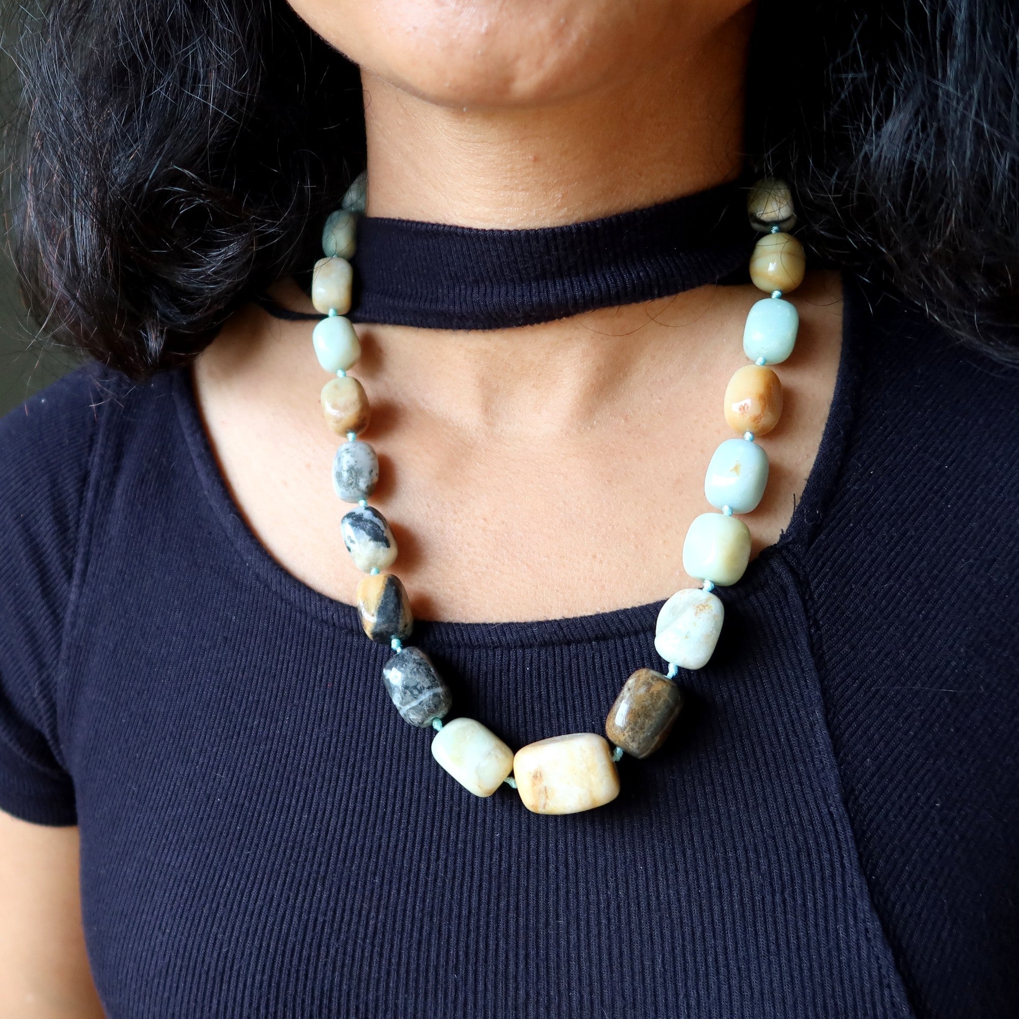 Amazonite Necklace Flower of Creation Knotted Crystals