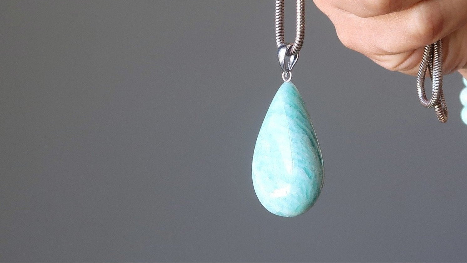 Pendentif Amazonite Goutte Océanique Luxuriante Vert Aqua