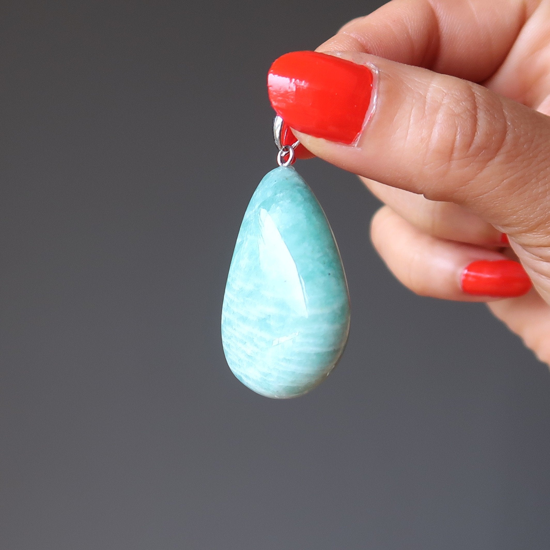 Pendentif Amazonite Goutte Océanique Luxuriante Vert Aqua