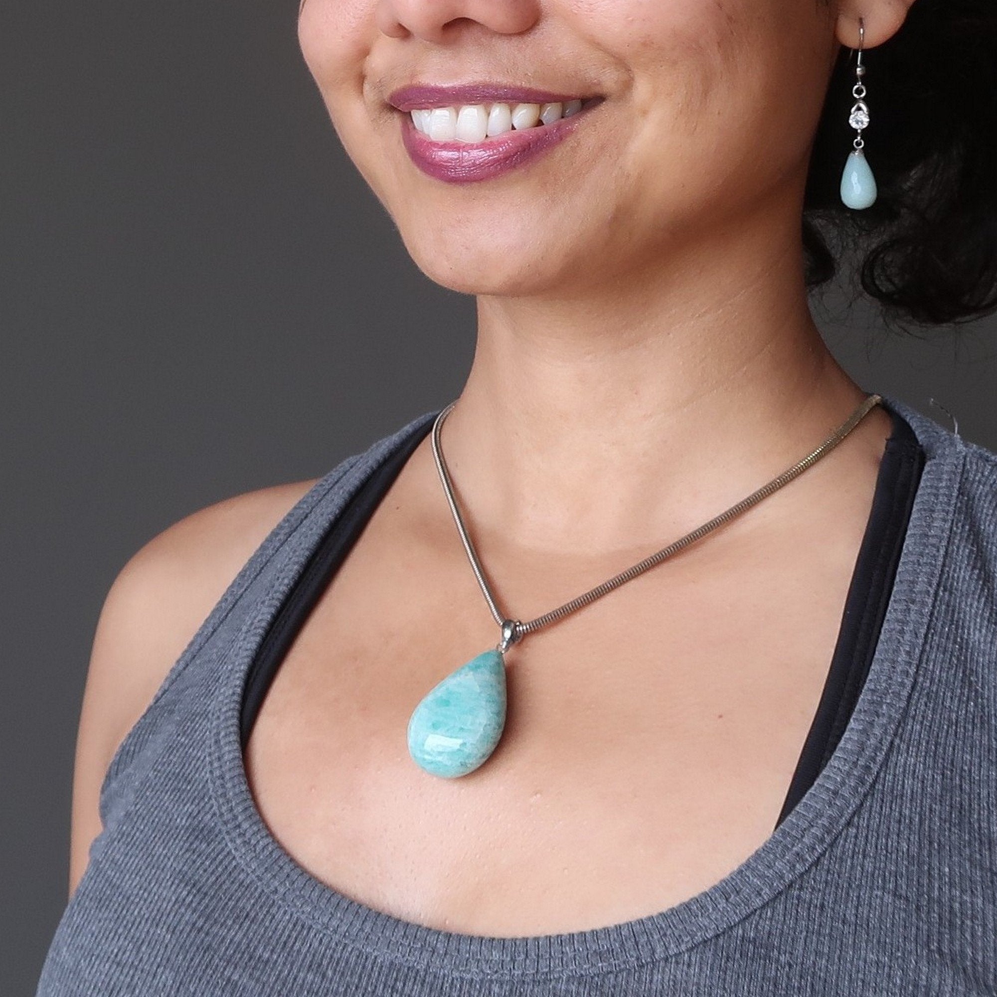 Pendentif Amazonite Goutte Océanique Luxuriante Vert Aqua
