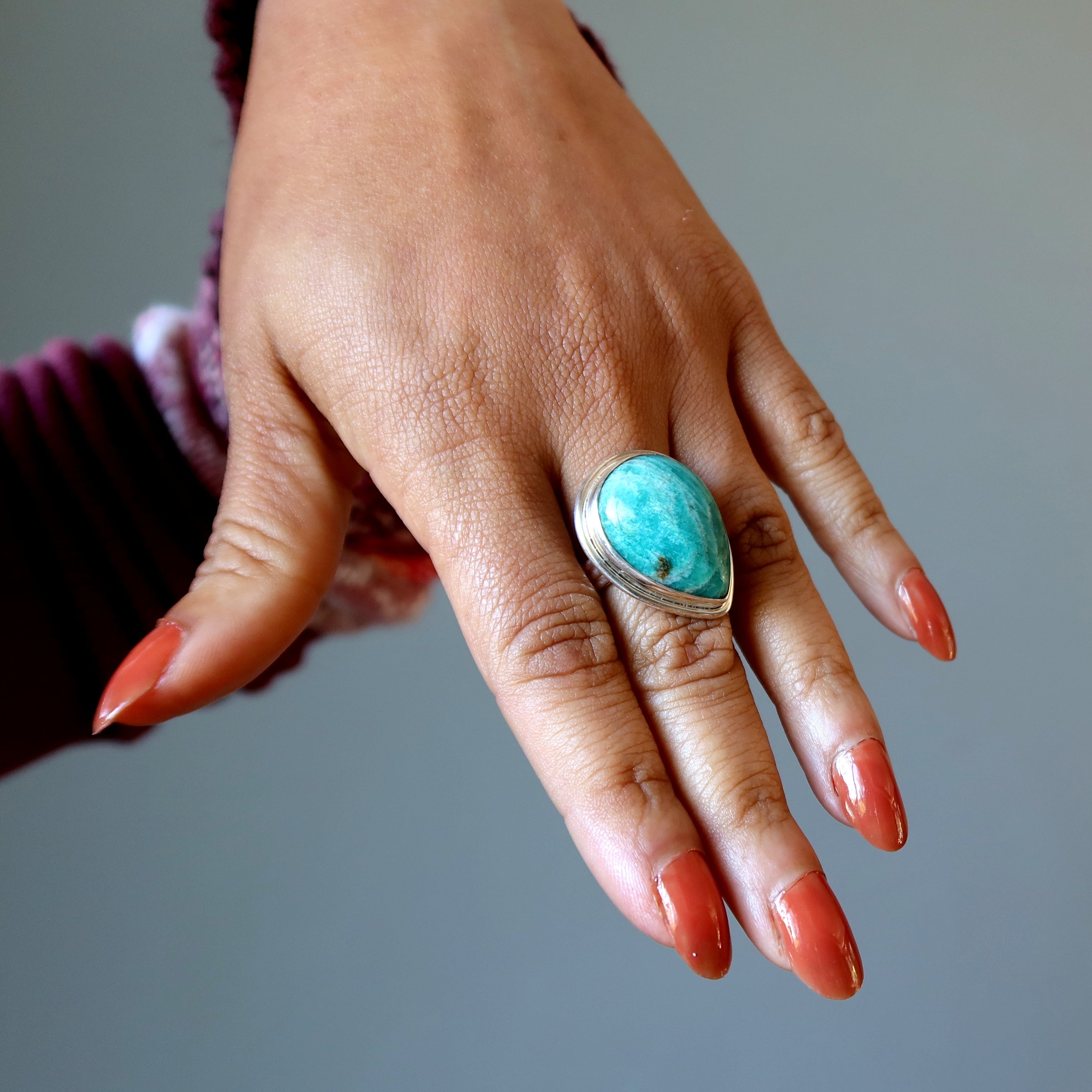 Amazonite Ring Ride the Tide Aqua Teardrop Gem Sterling Silver