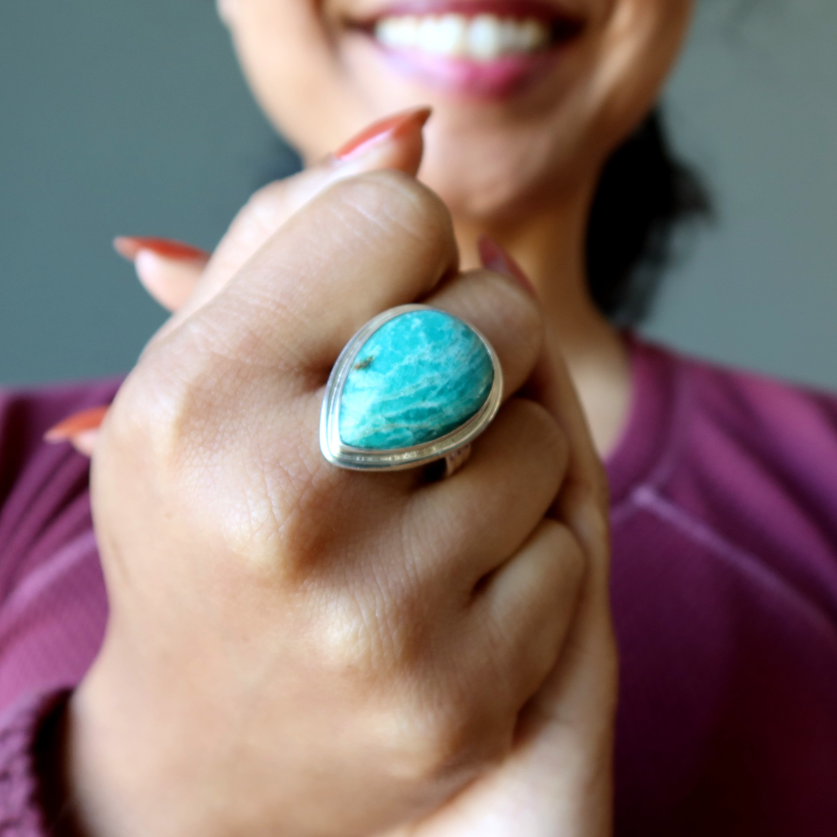 Amazonite Ring Ride the Tide Aqua Teardrop Gem Sterling Silver