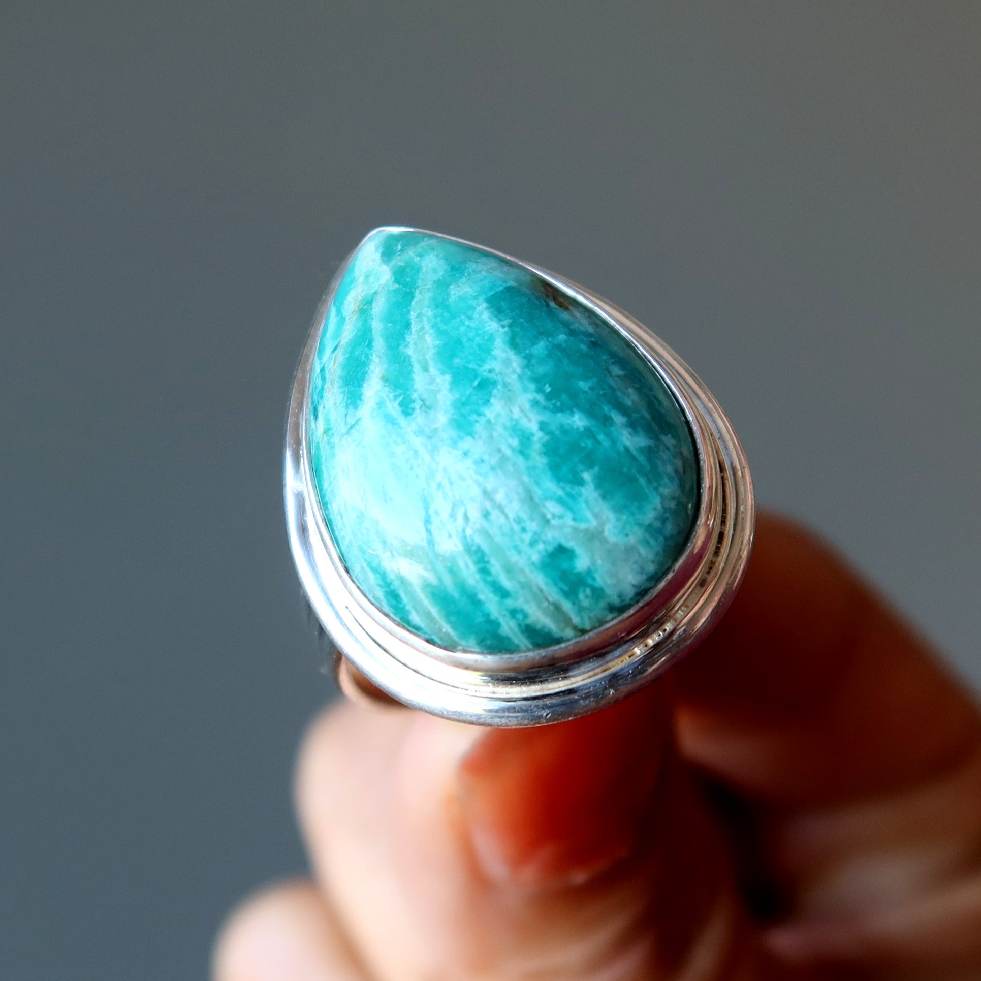 Amazonite Ring Ride the Tide Aqua Teardrop Gem Sterling Silver