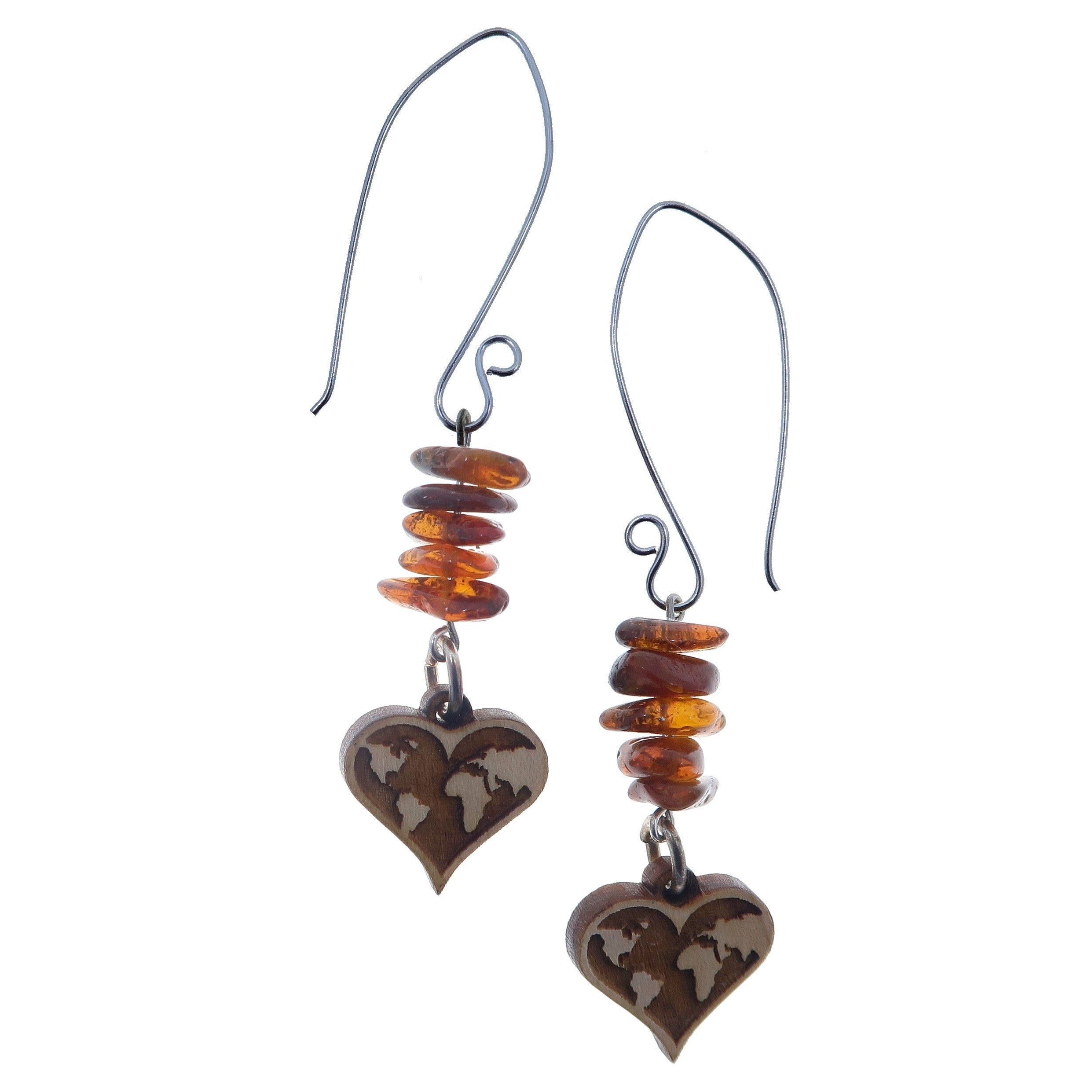 Amber Earrings Baltic Travel Hearts Sterling Silver