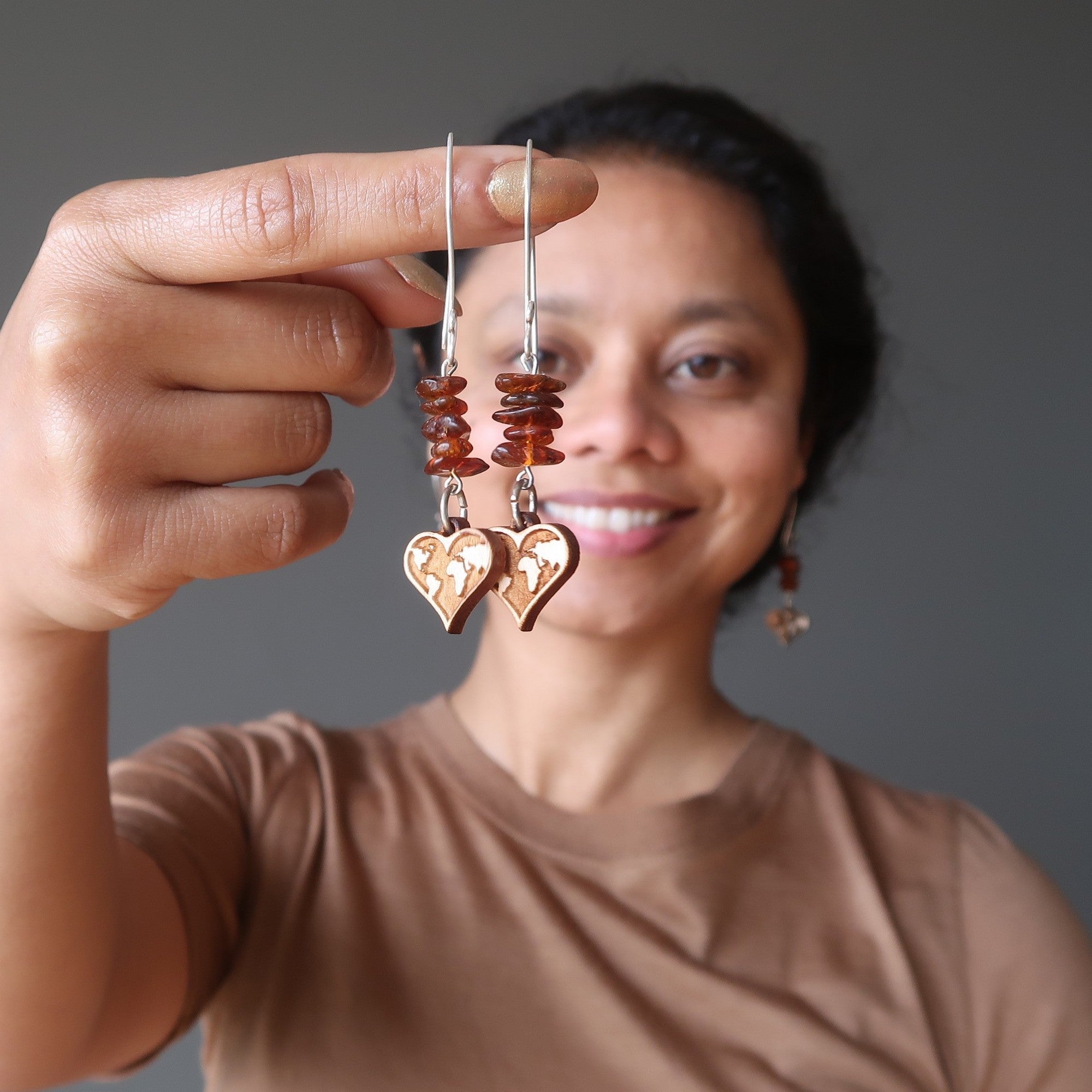Amber Earrings Baltic Travel Hearts Sterling Silver