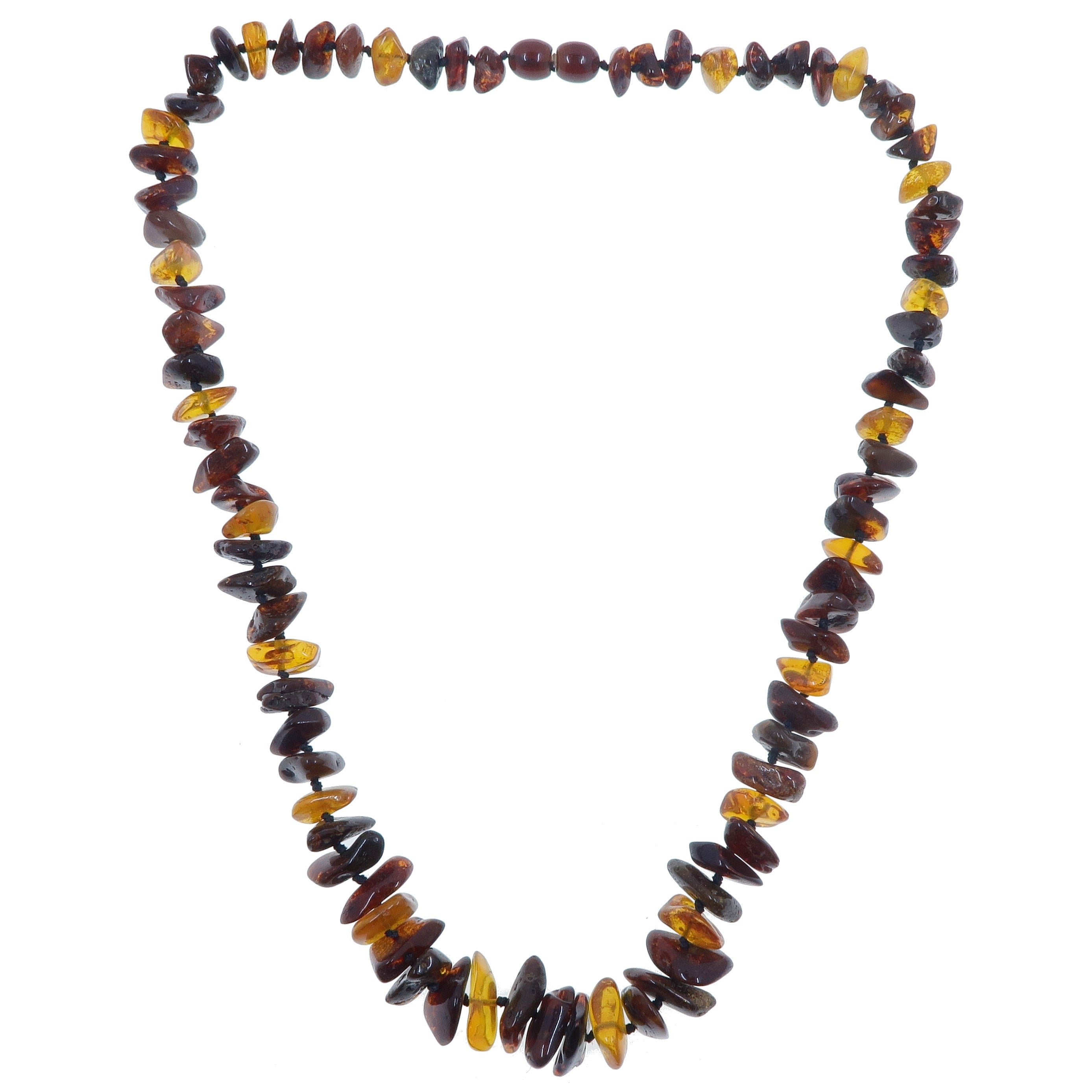 Collier d'ambre rouge chaud, mélangé, noué, gemme de la Baltique