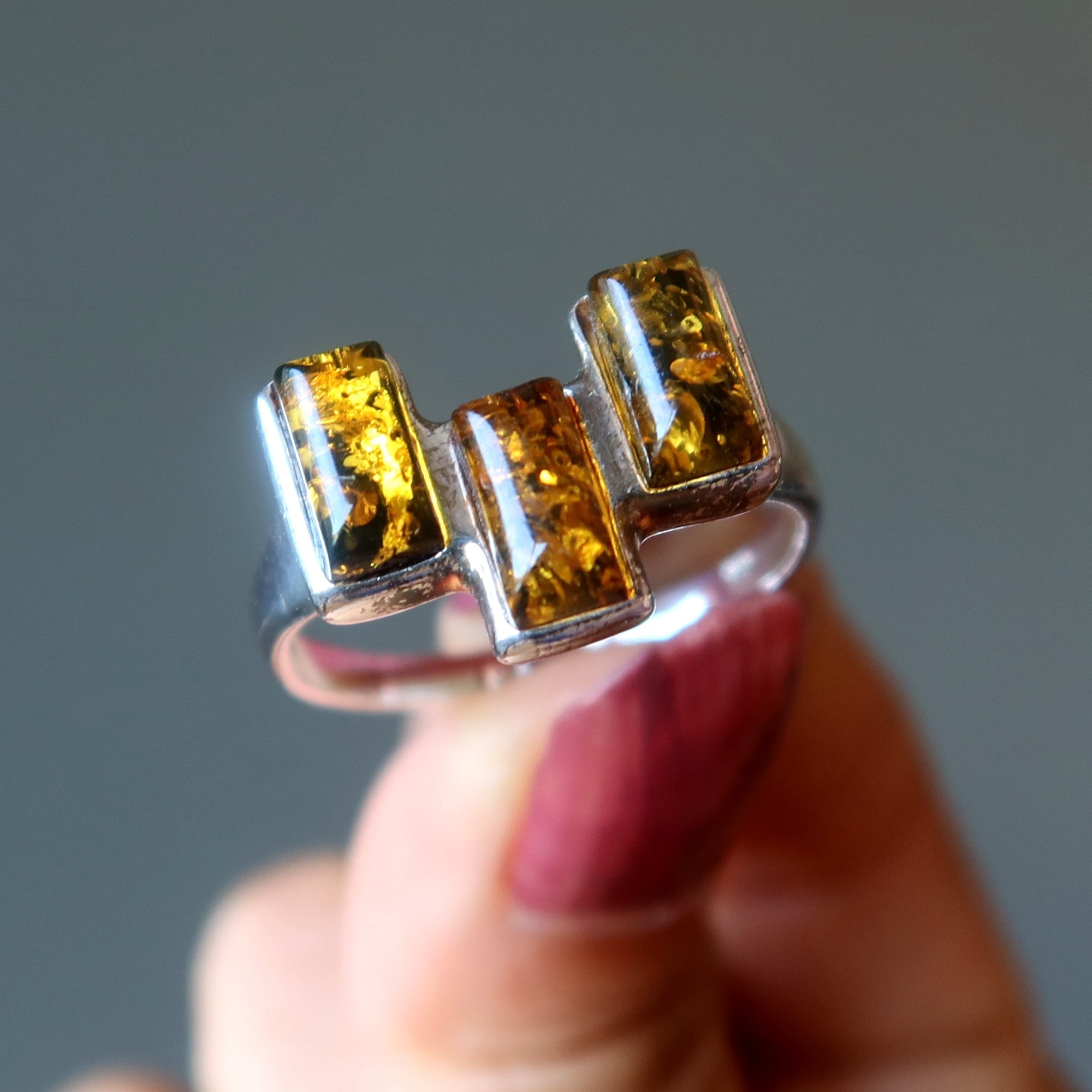 Bernsteinring Trinity-Edelsteine Sterlingsilber Größe 11,25