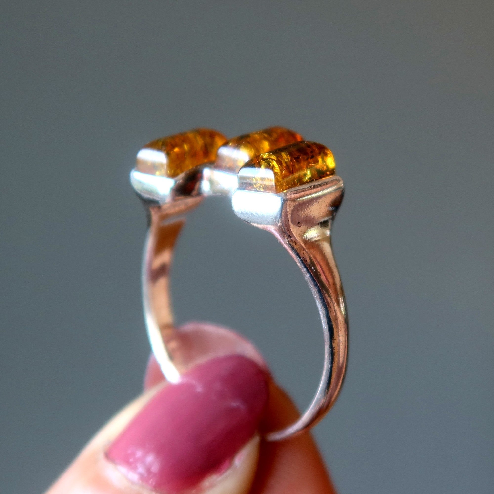 Bernsteinring Trinity-Edelsteine Sterlingsilber Größe 11,25