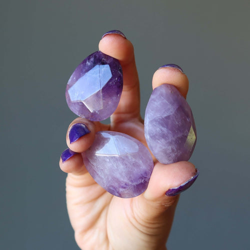 Amethyst Grid Pear Faceted Drilled Wounded Warrior