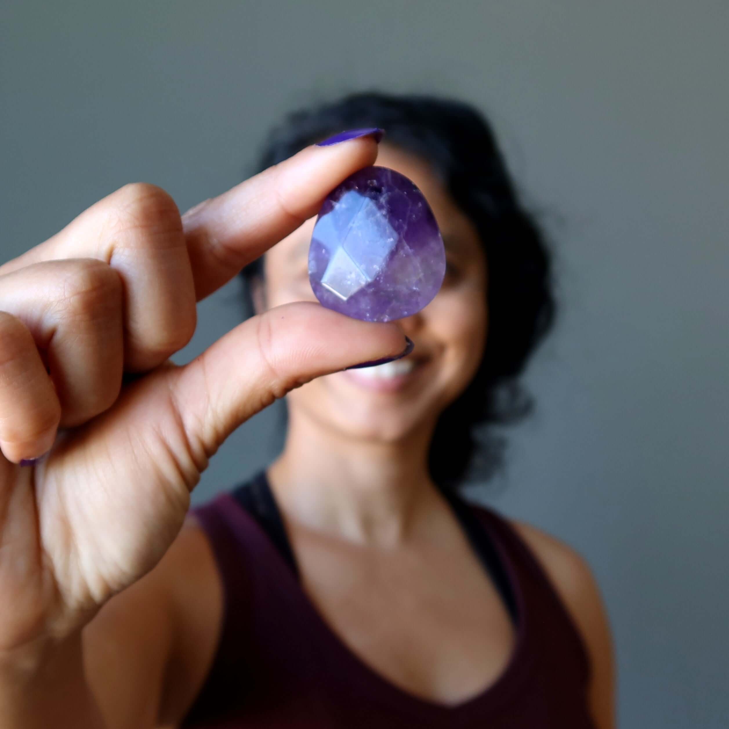 Amethyst Grid Pear Faceted Drilled Wounded Warrior