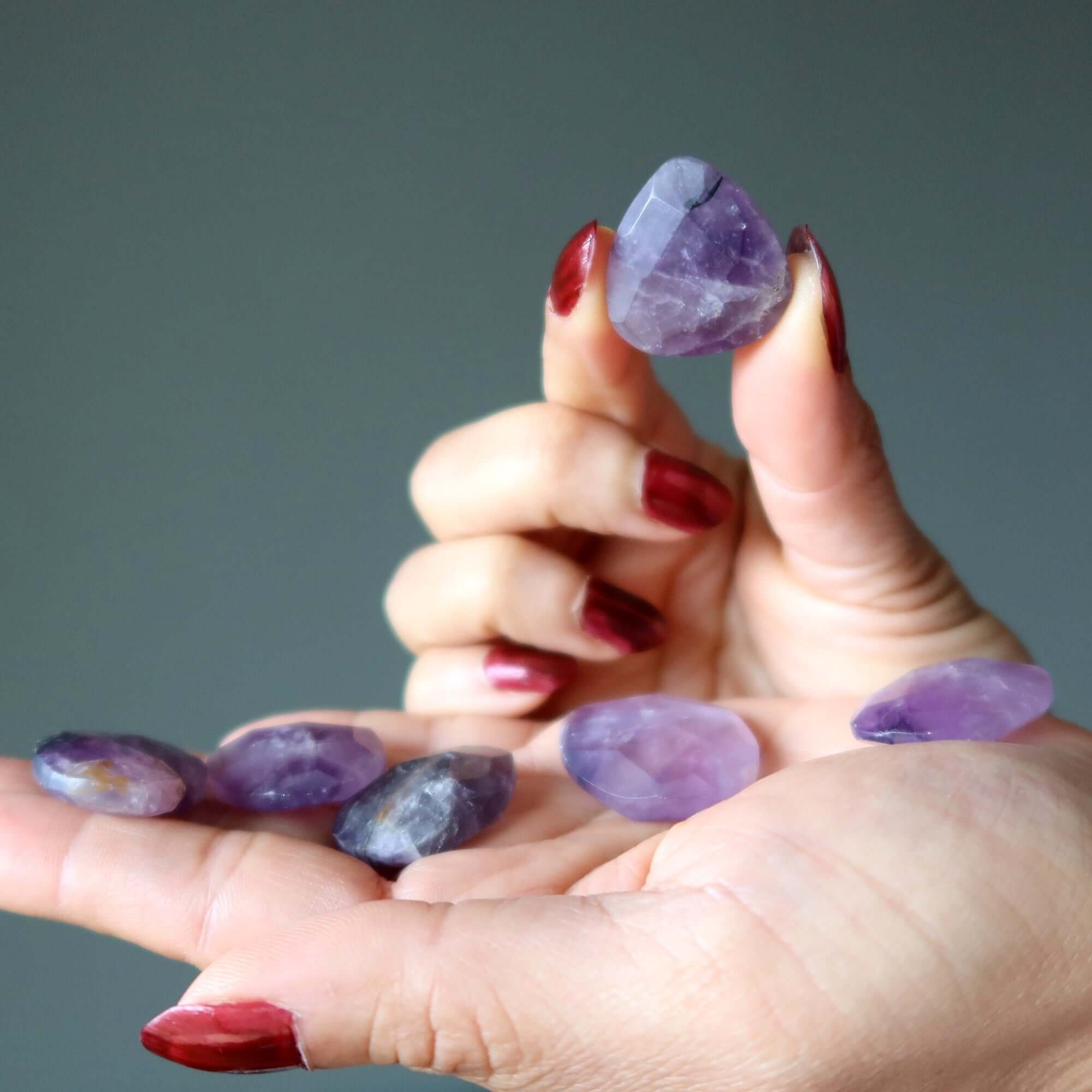 Amethyst Grid Crystal Pear Faceted Purple Gemstone