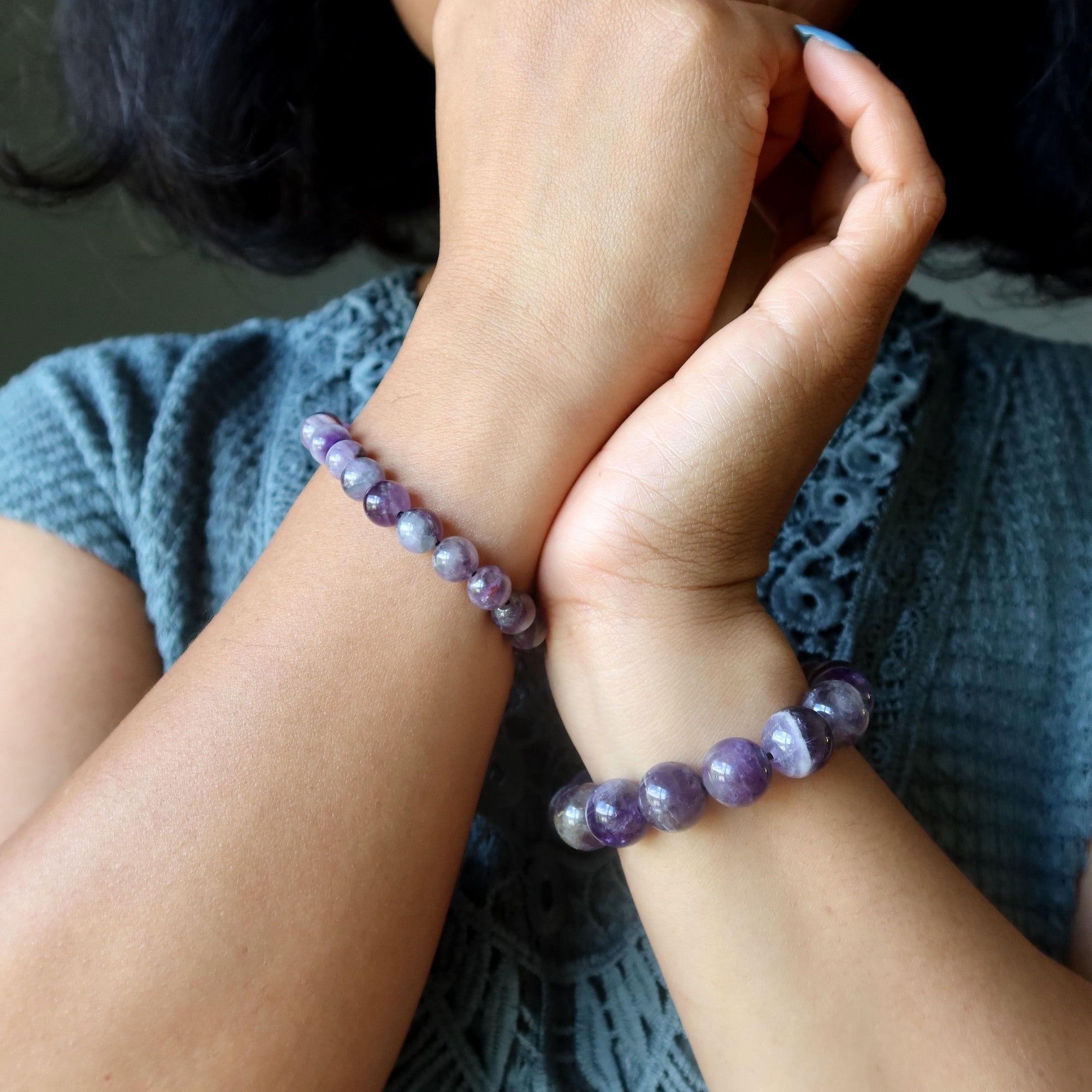 Amethyst Bracelet Purple Chevron Crystal Beads of Karma