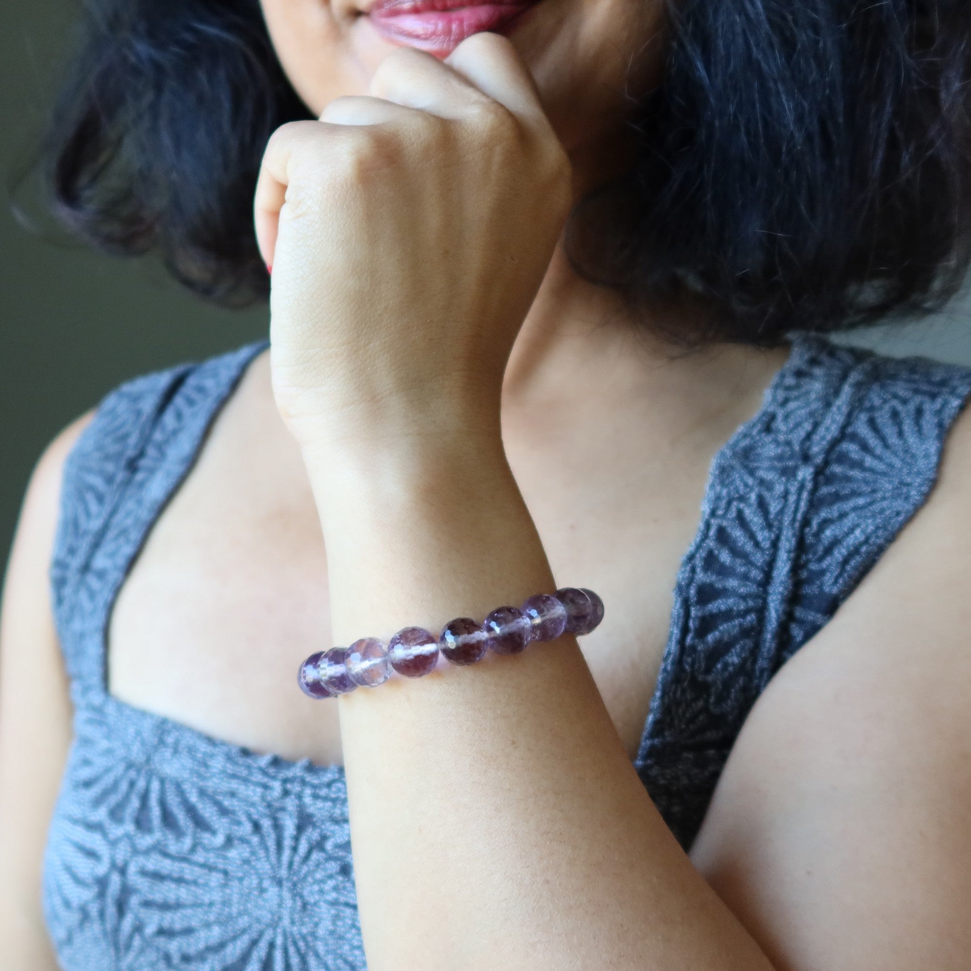 Bracelet Améthyste Amétrine Naturelle Perles Facettées de Joie