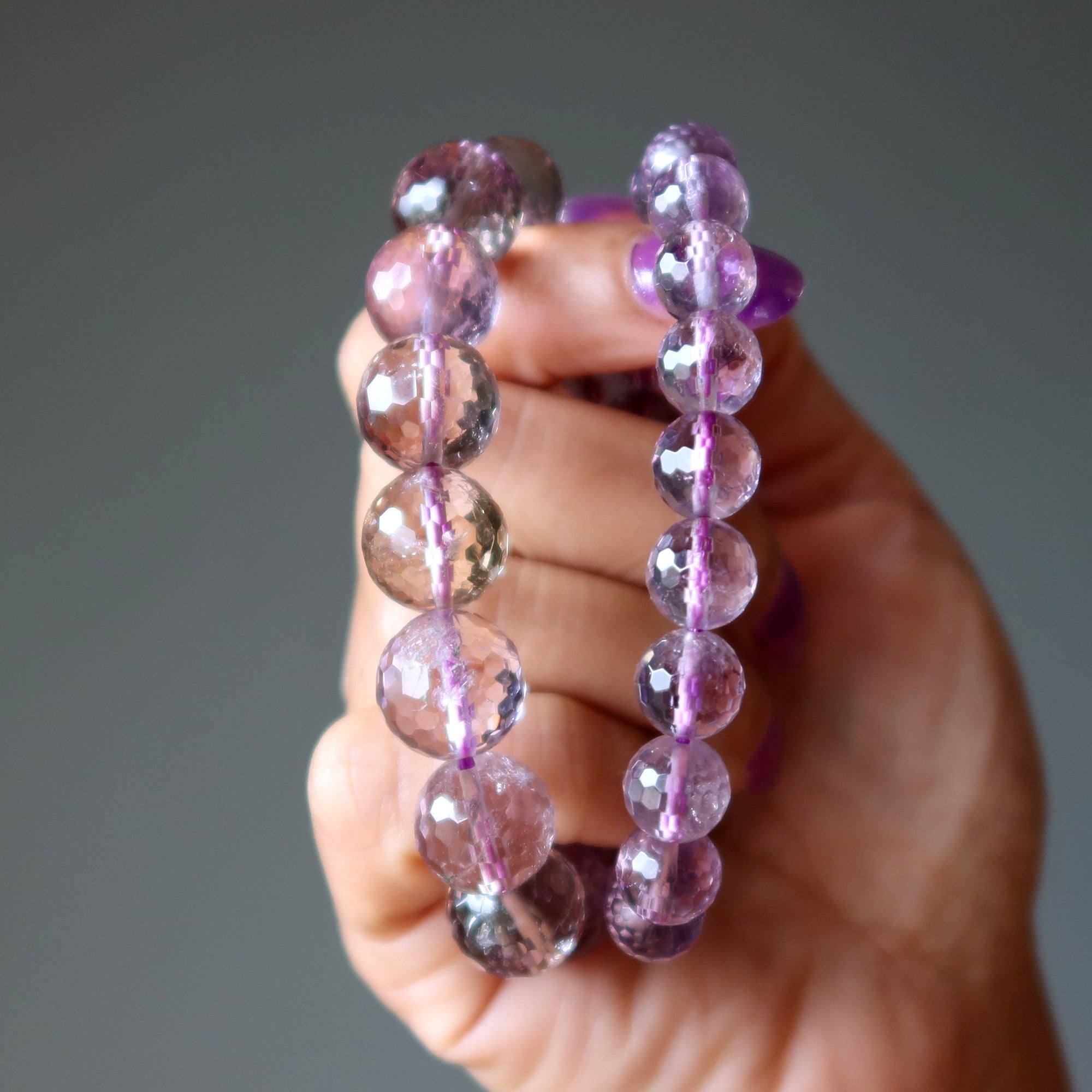 Bracelet Améthyste Amétrine Naturelle Perles Facettées de Joie