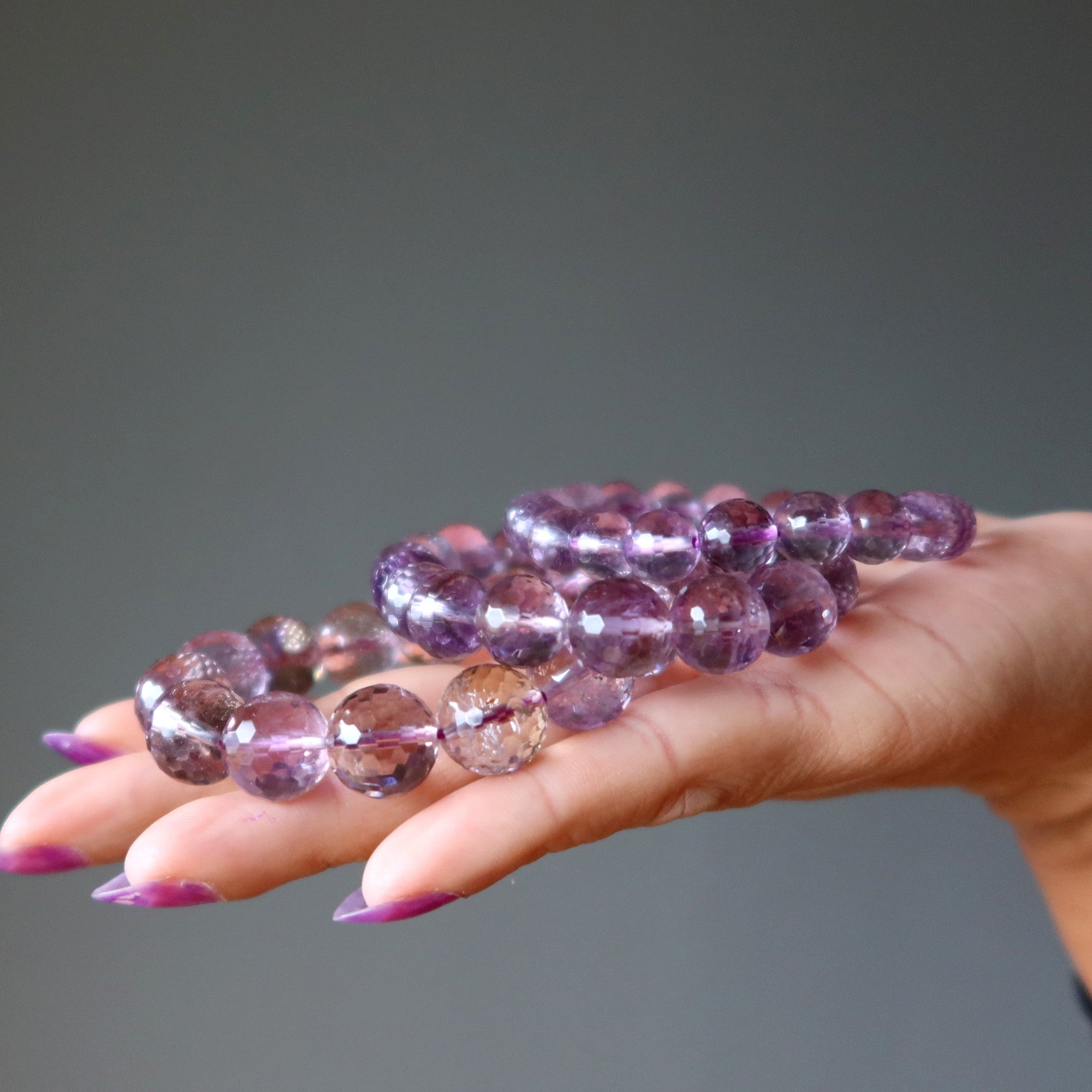 Bracelet Améthyste Amétrine Naturelle Perles Facettées de Joie