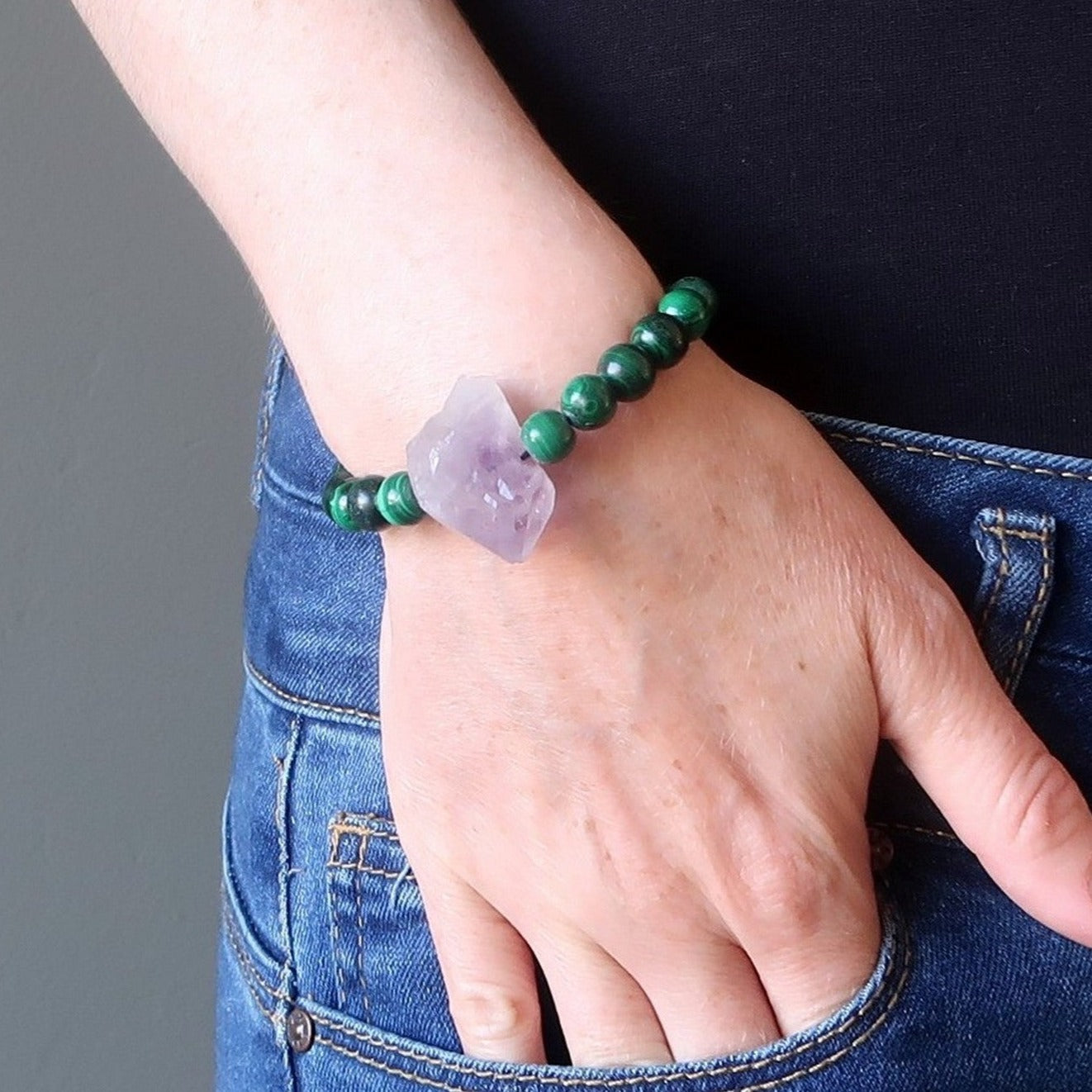 Malachite Bracelet Amethyst Raw Stone Spirit Guide