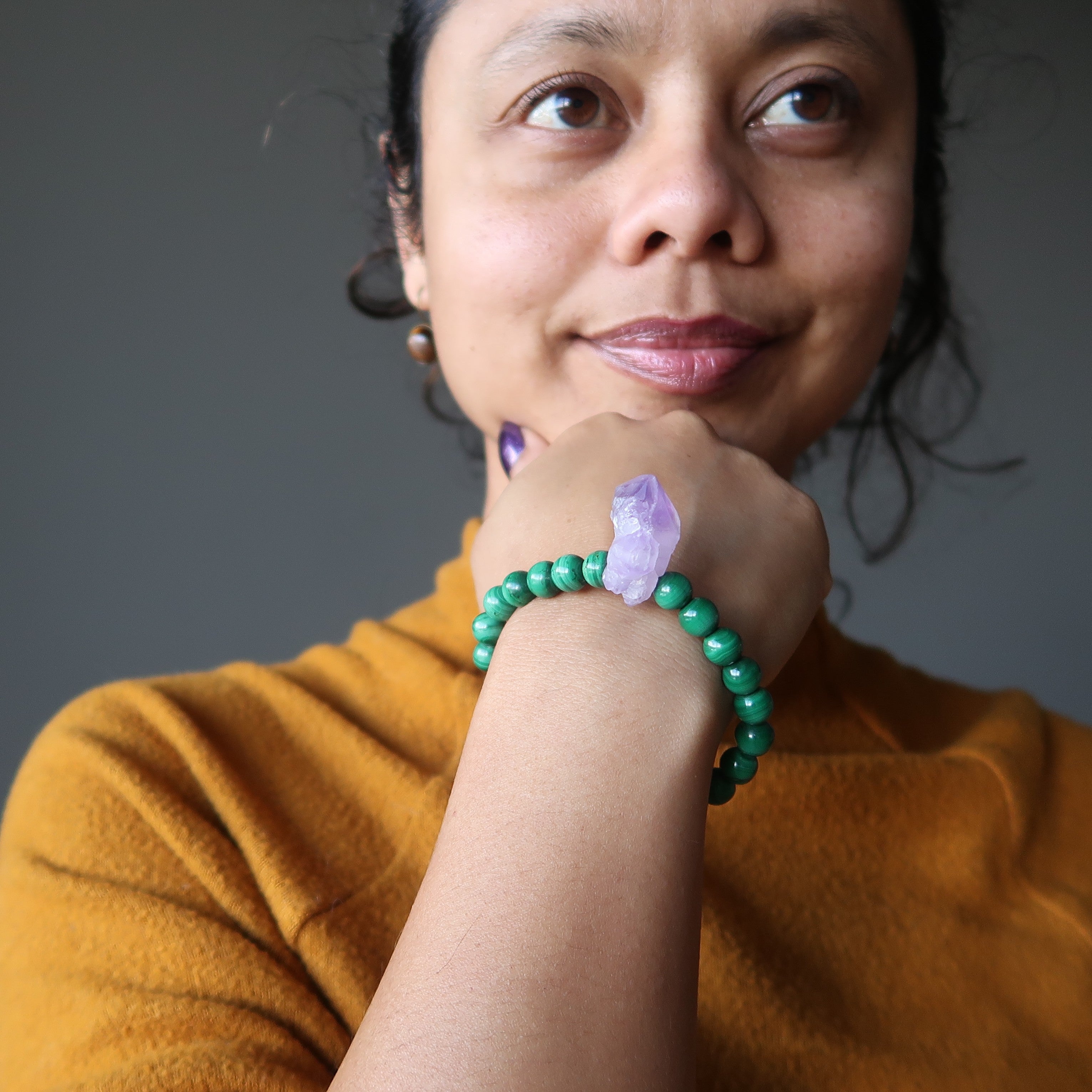 Malachite Bracelet Amethyst Raw Stone Spirit Guide