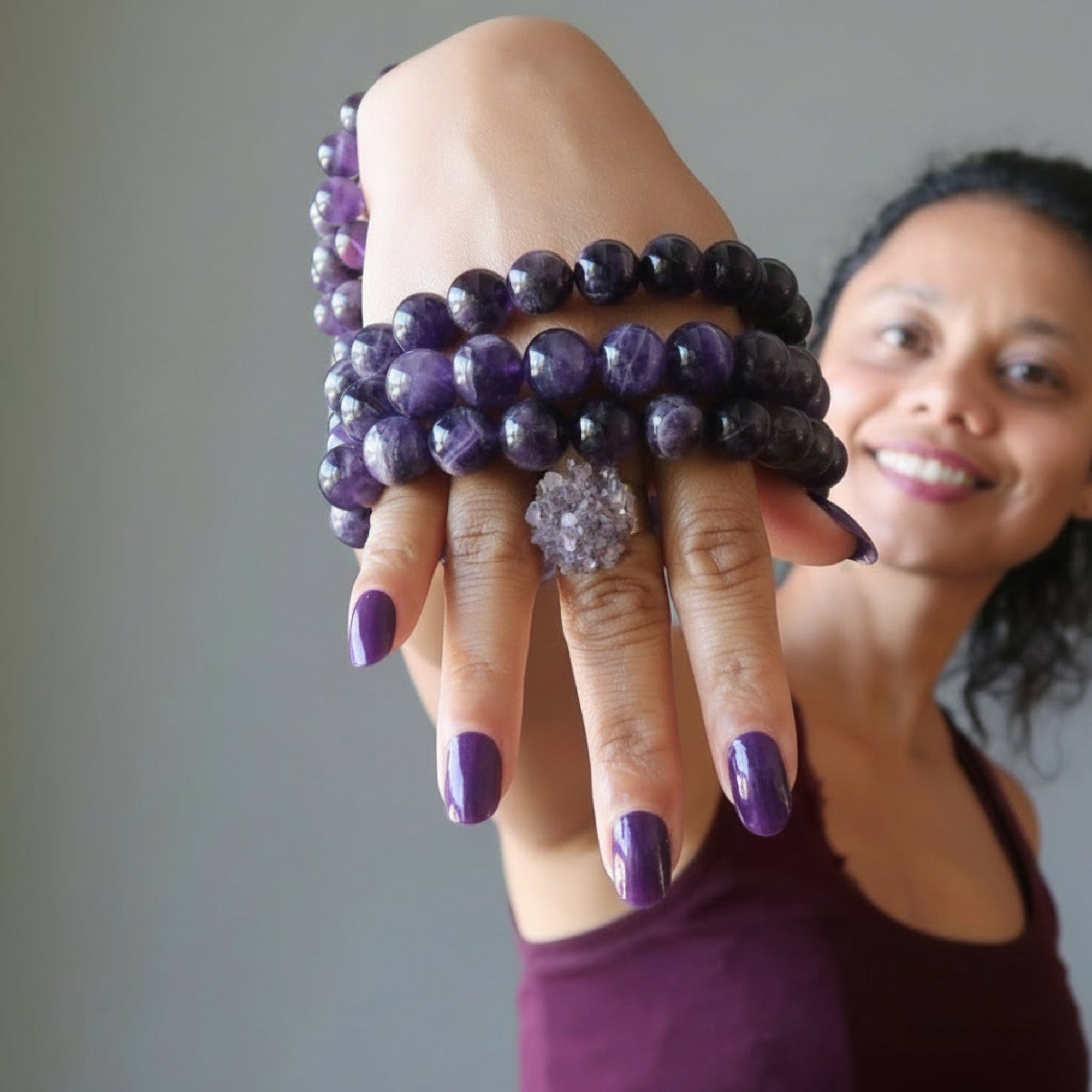 Amethyst Bracelet Deep Purple Gemstone Beads Divine Awakening