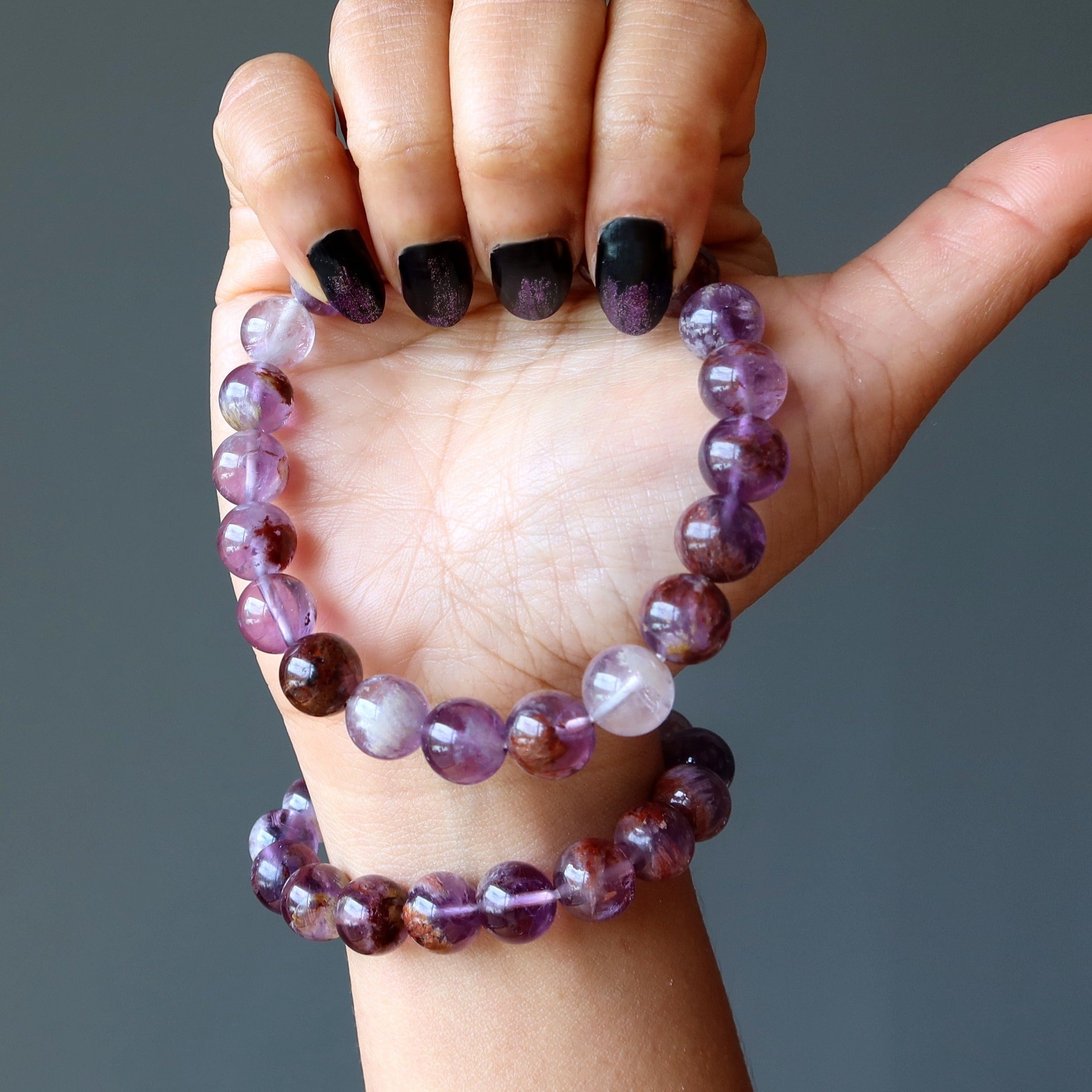 Amethyst Bracelet Fire Goethite Crystal Beads Soul Ecstasy