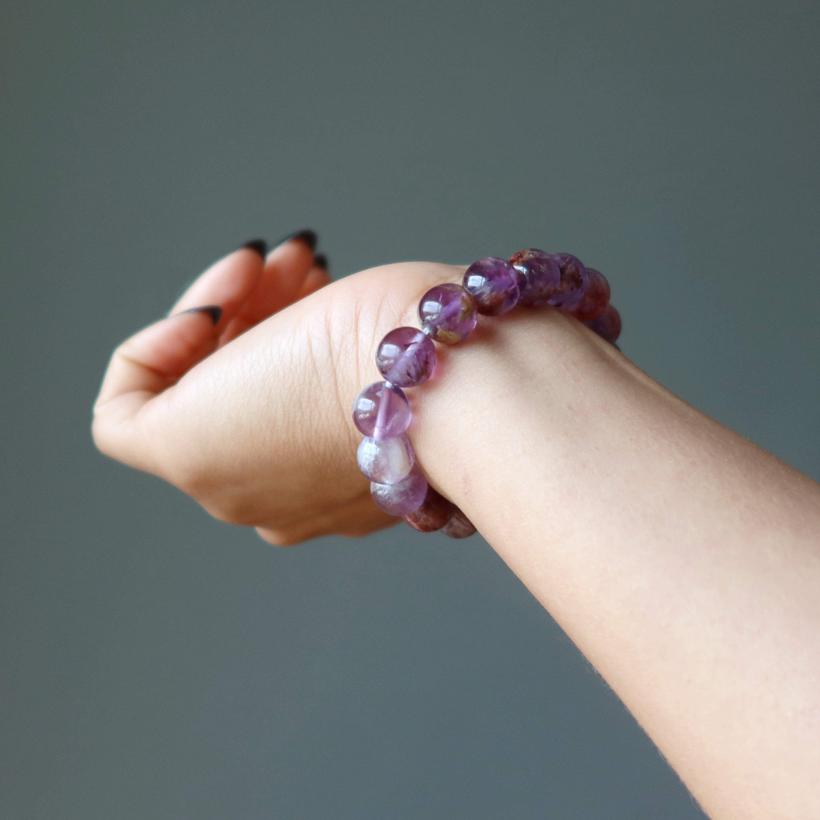 Amethyst Bracelet Fire Goethite Crystal Beads Soul Ecstasy