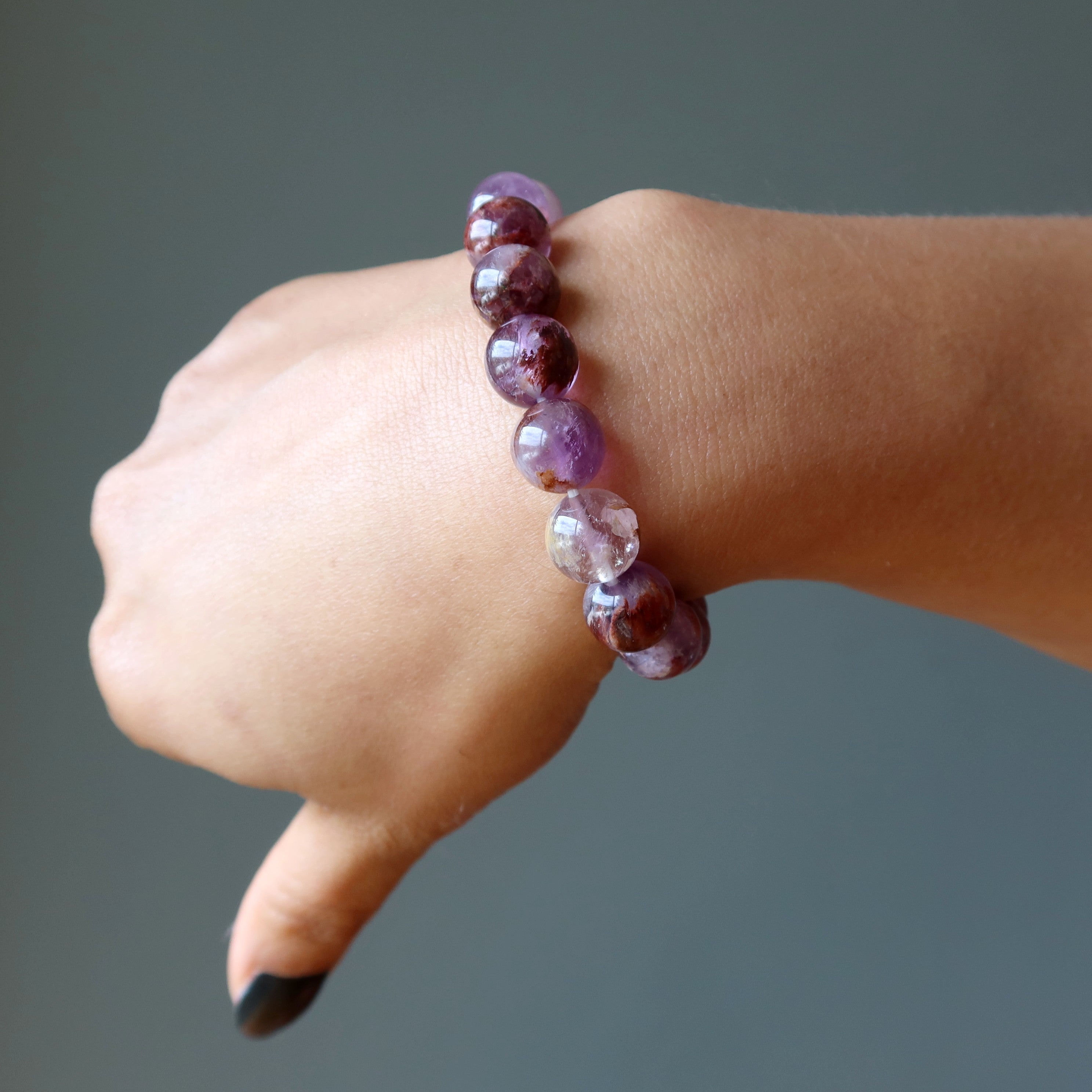 Amethyst Bracelet Fire Goethite Crystal Beads Soul Ecstasy