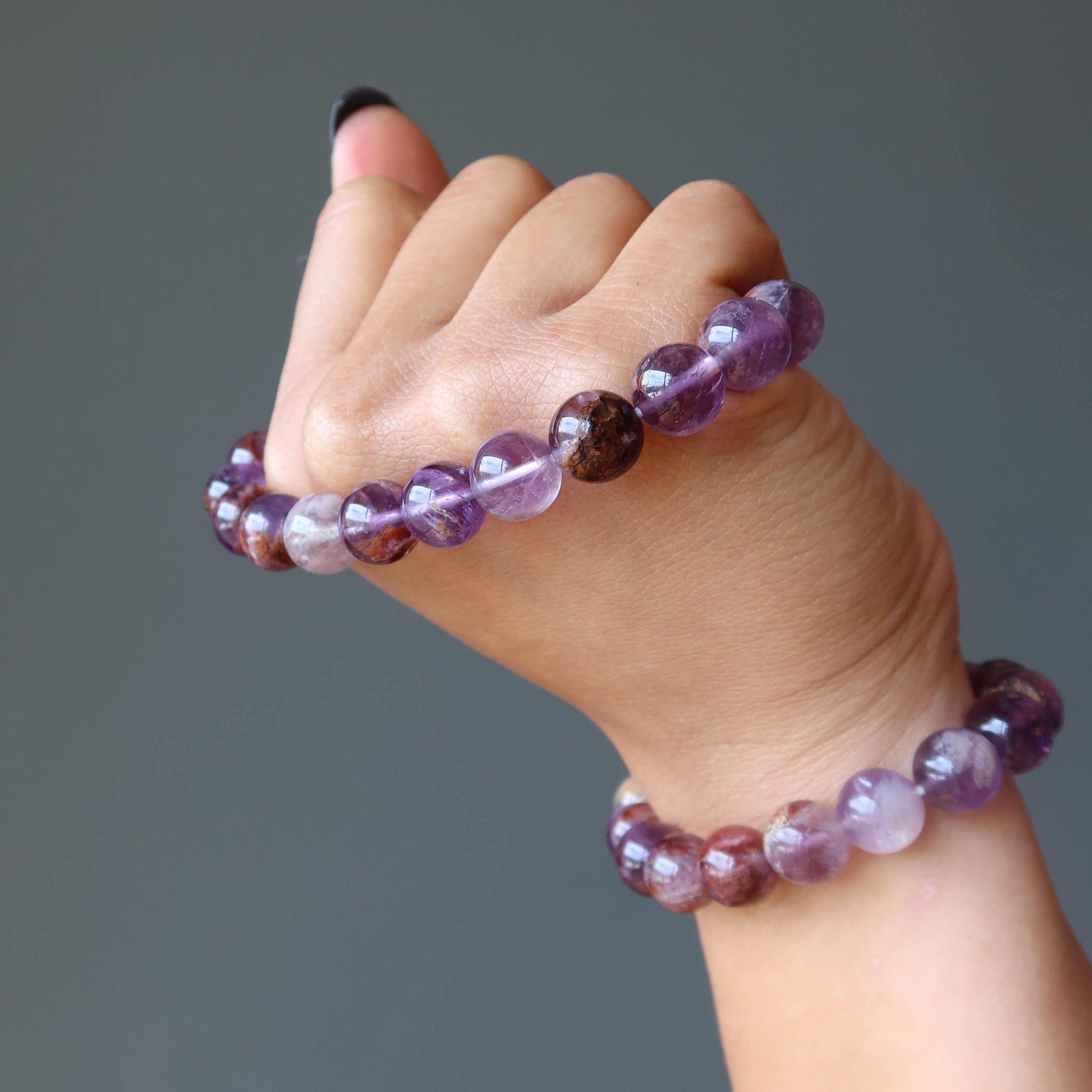 Amethyst Bracelet Fire Goethite Crystal Beads Soul Ecstasy