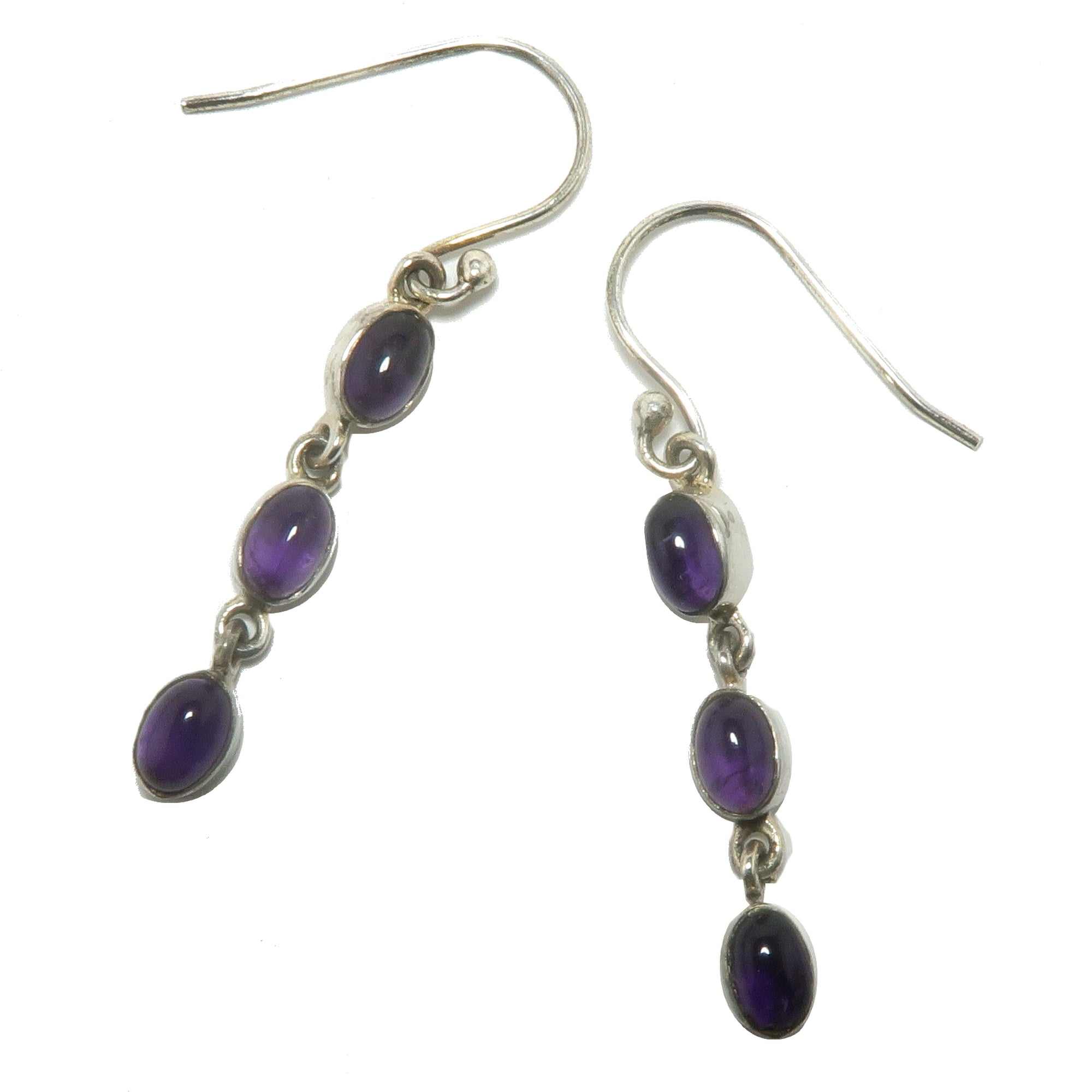 Boucles d'oreilles améthyste Sainte Trinité Pierres précieuses violettes Argent sterling