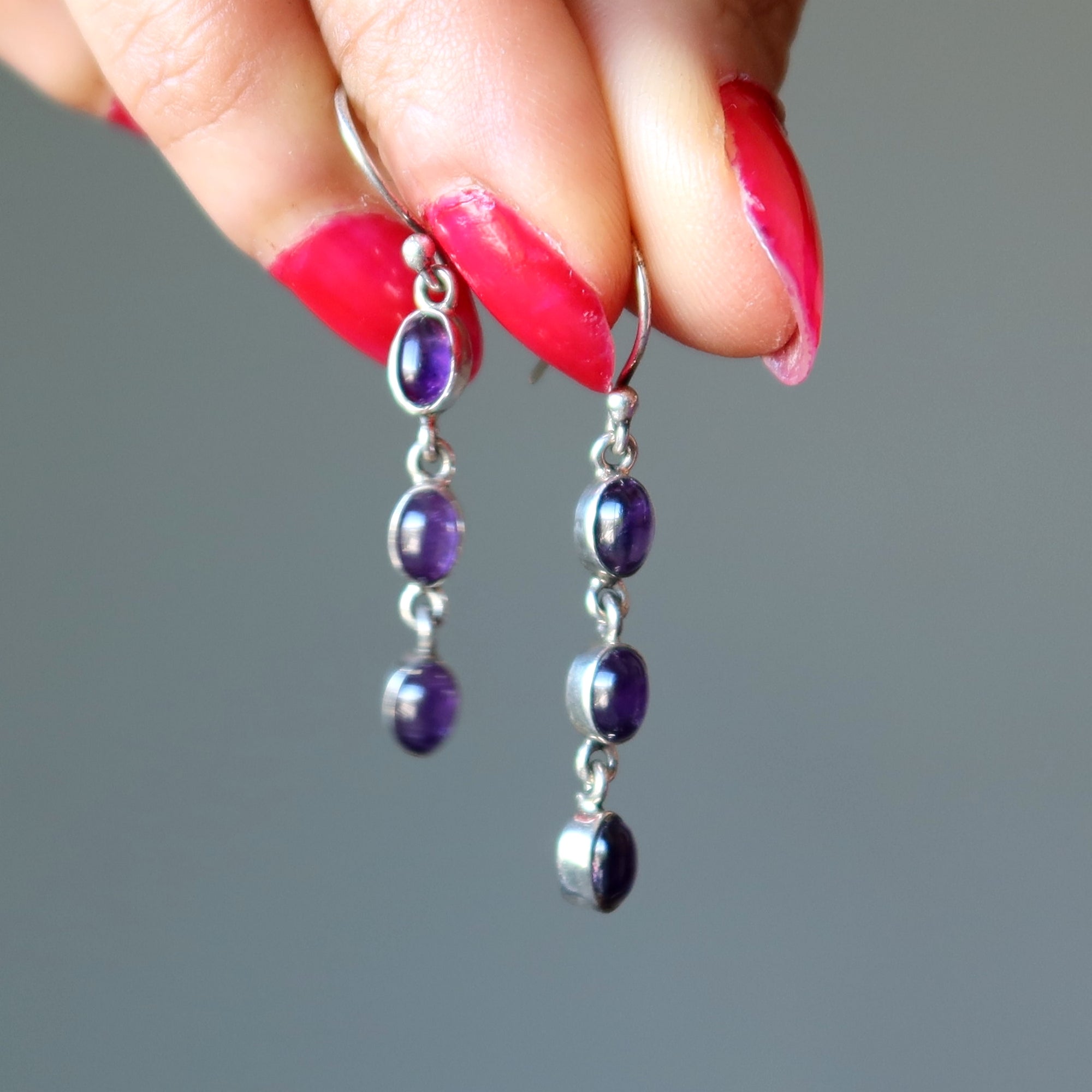 Boucles d'oreilles améthyste Sainte Trinité Pierres précieuses violettes Argent sterling