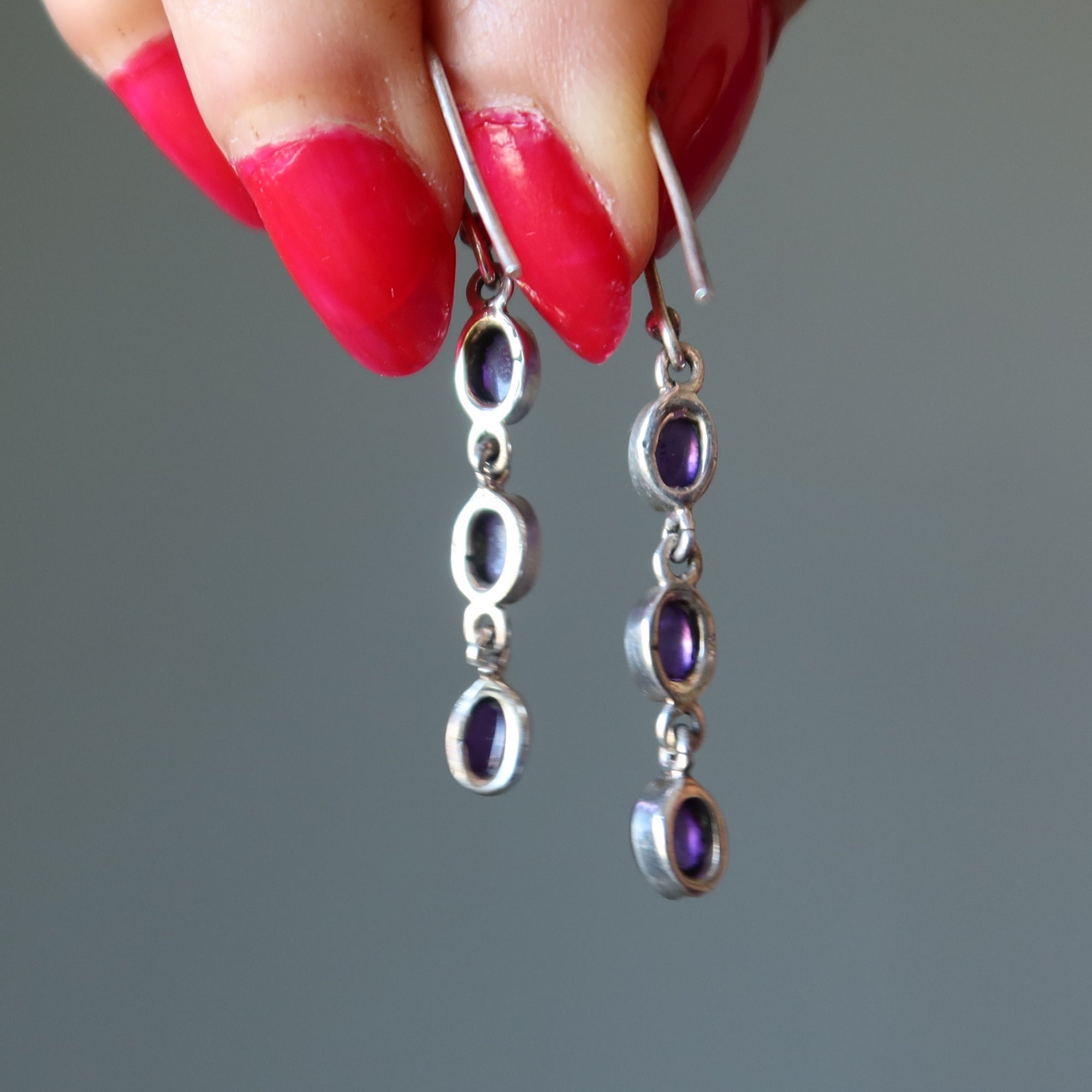 Boucles d'oreilles améthyste Sainte Trinité Pierres précieuses violettes Argent sterling