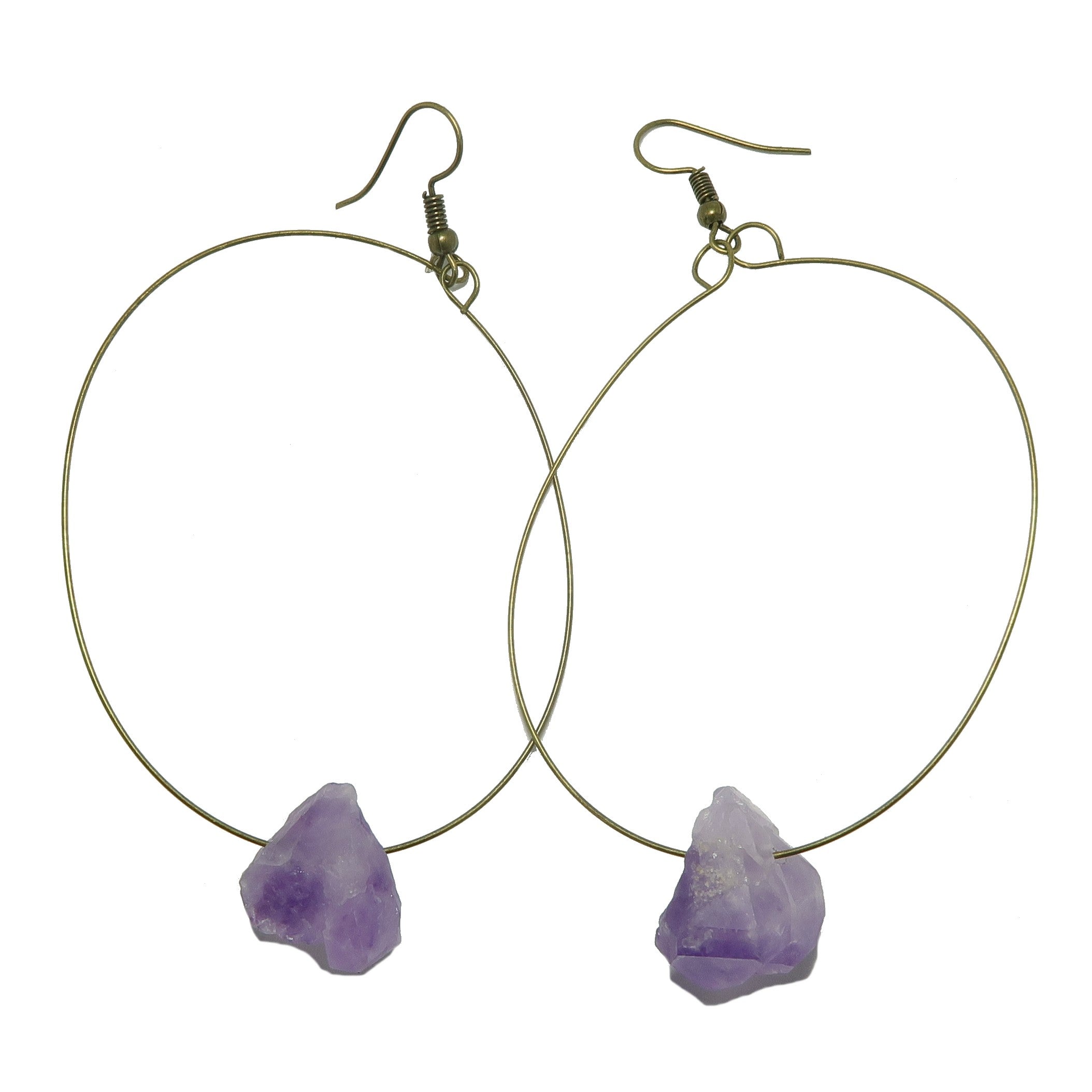 Boucles d'oreilles Améthyste Beauté Violette Créoles en Pierres Brutes