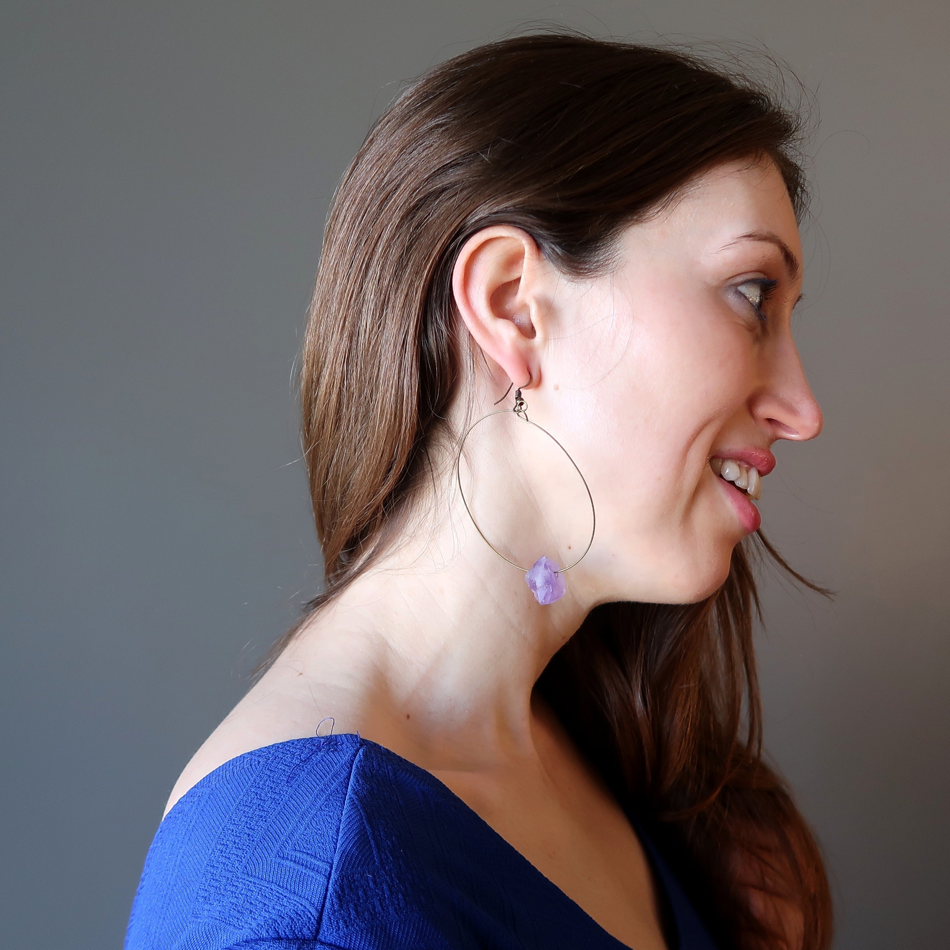 Boucles d'oreilles Améthyste Beauté Violette Créoles en Pierres Brutes