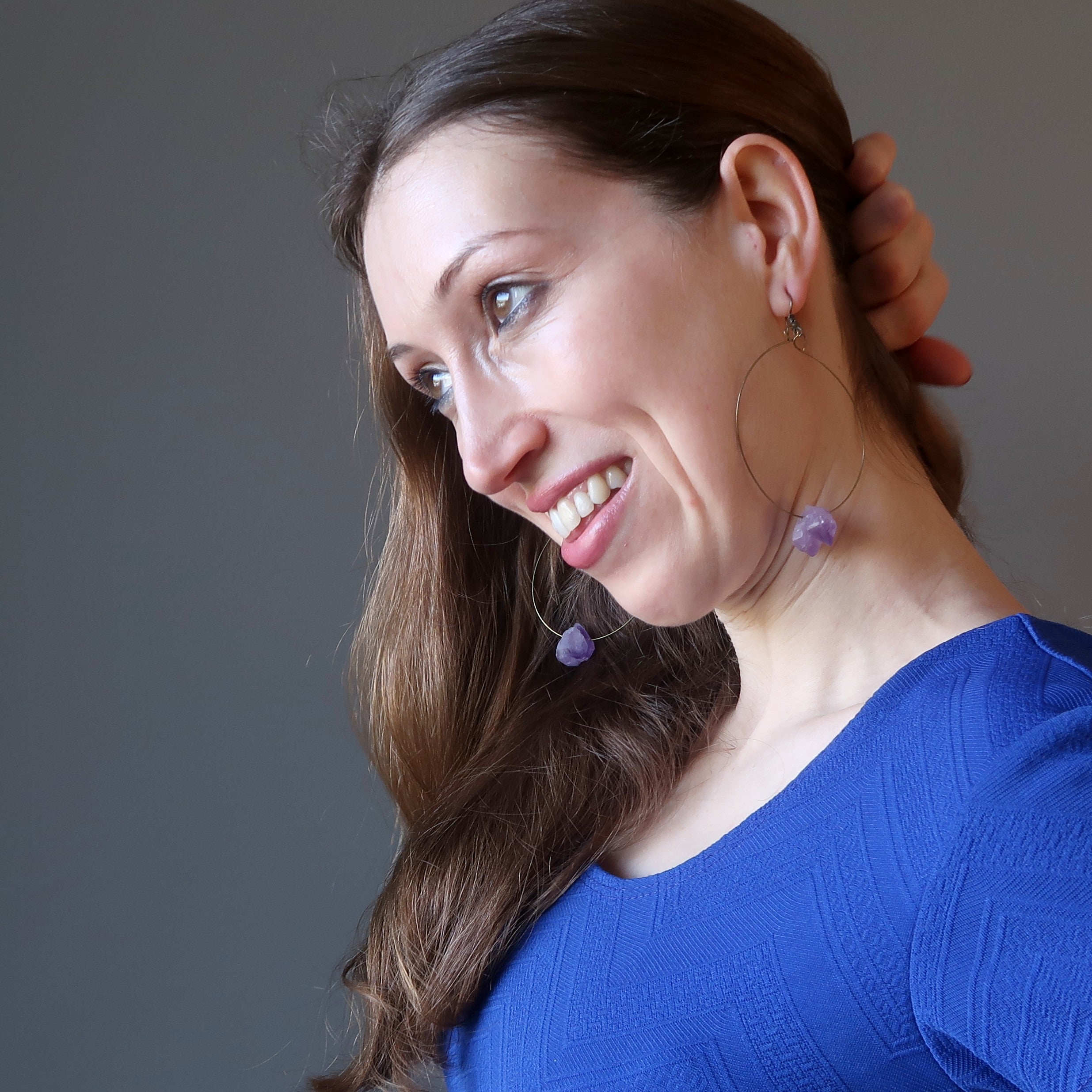 Boucles d'oreilles Améthyste Beauté Violette Créoles en Pierres Brutes
