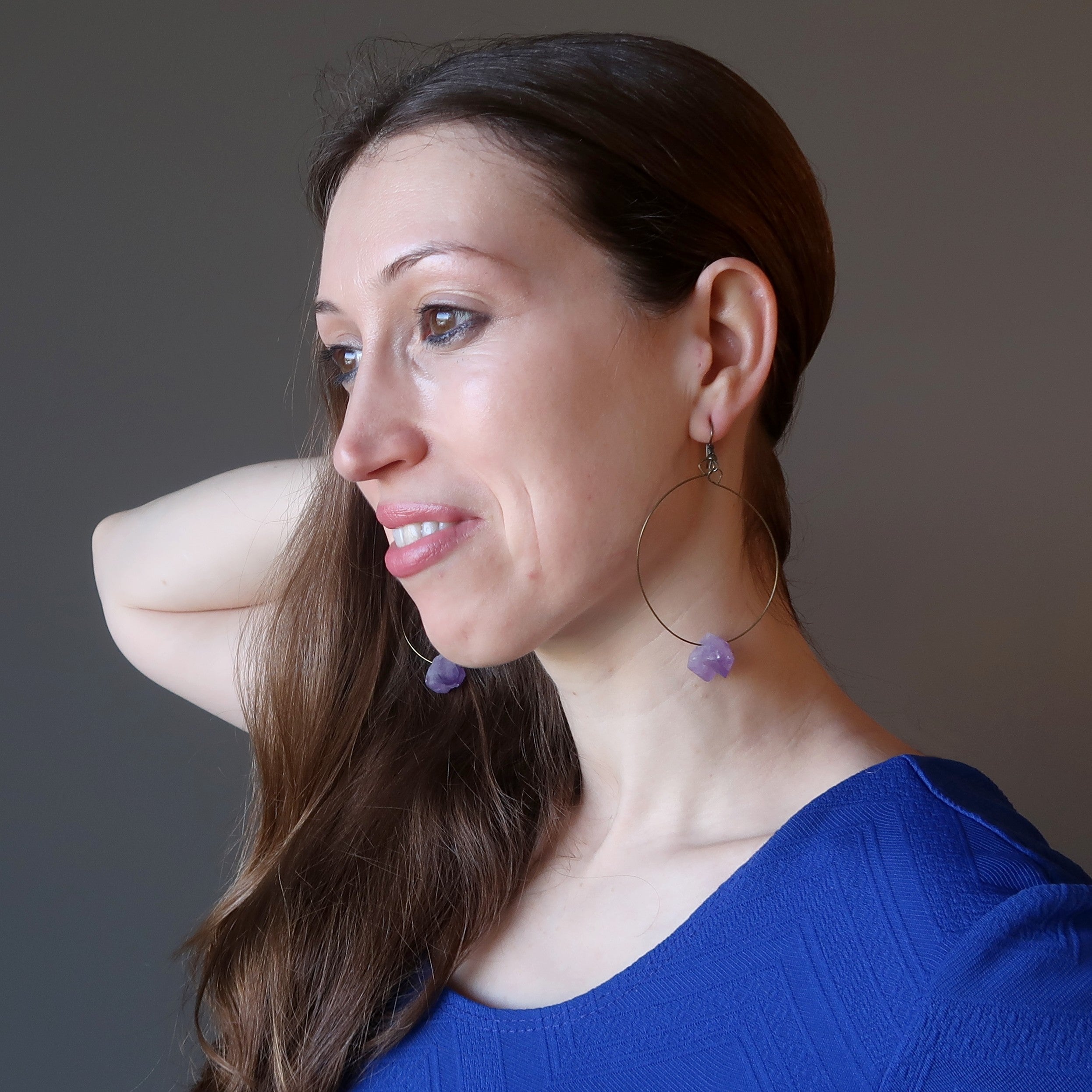 Boucles d'oreilles Améthyste Beauté Violette Créoles en Pierres Brutes