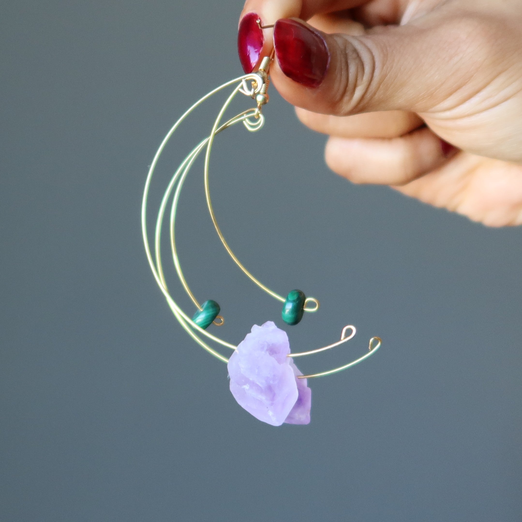Amethyst Earrings Malachite Modern Royalty Gem
