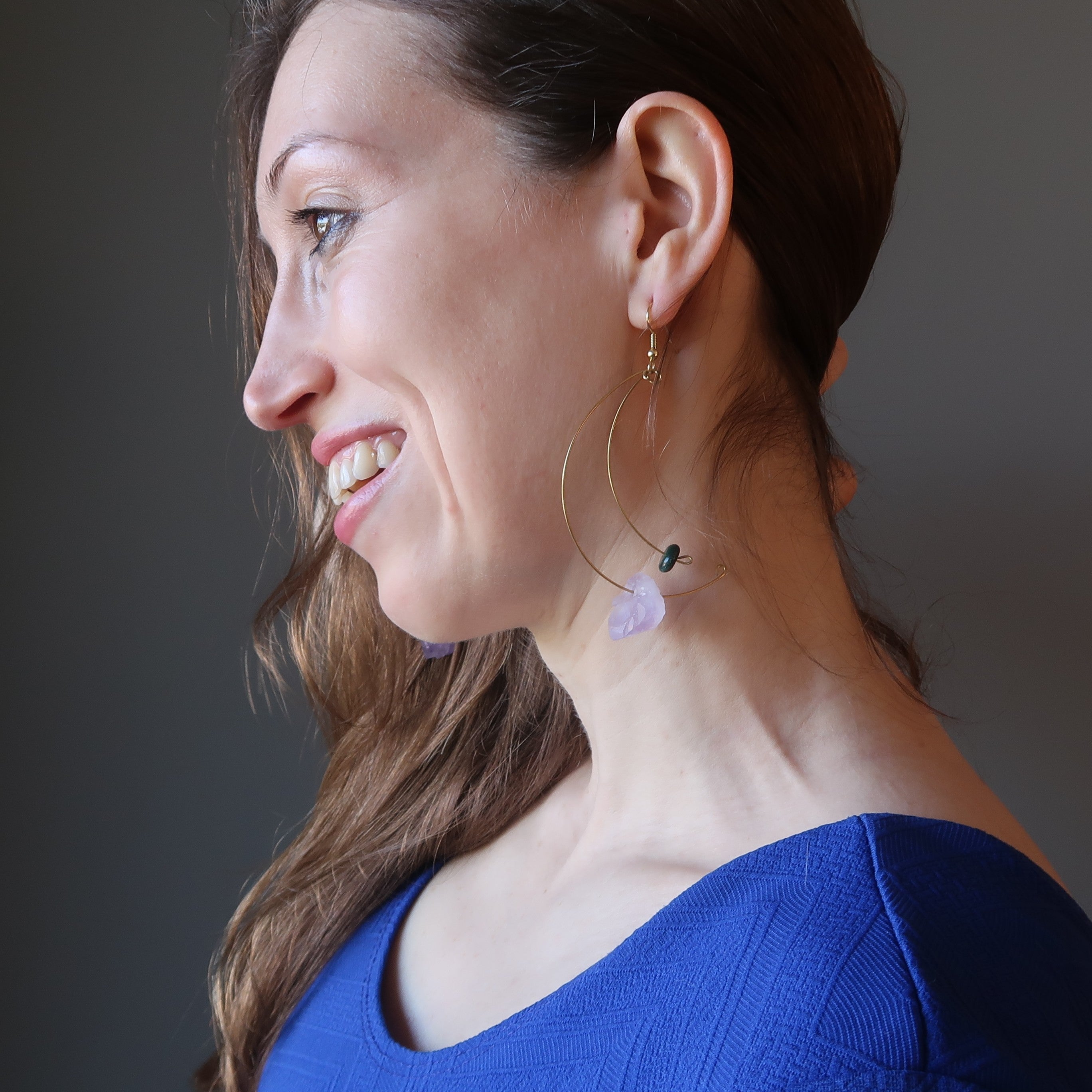 Amethyst Earrings Malachite Modern Royalty Gem