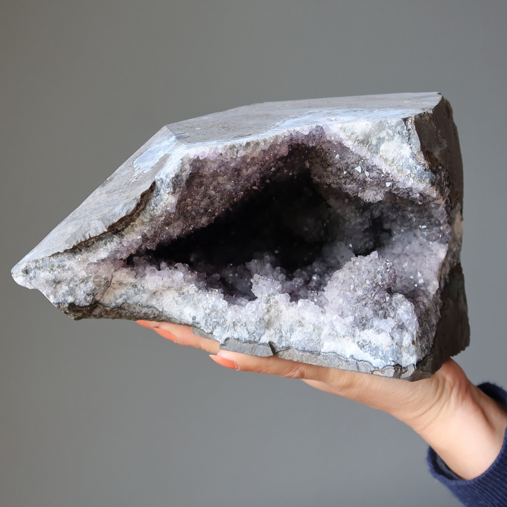 Géode d'améthyste Calcédonite bleue Cristal de méditation spirituelle 20 cm