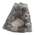 Géode d'améthyste, amas de calcite blanche, éveil de l'âme, 7,6 cm