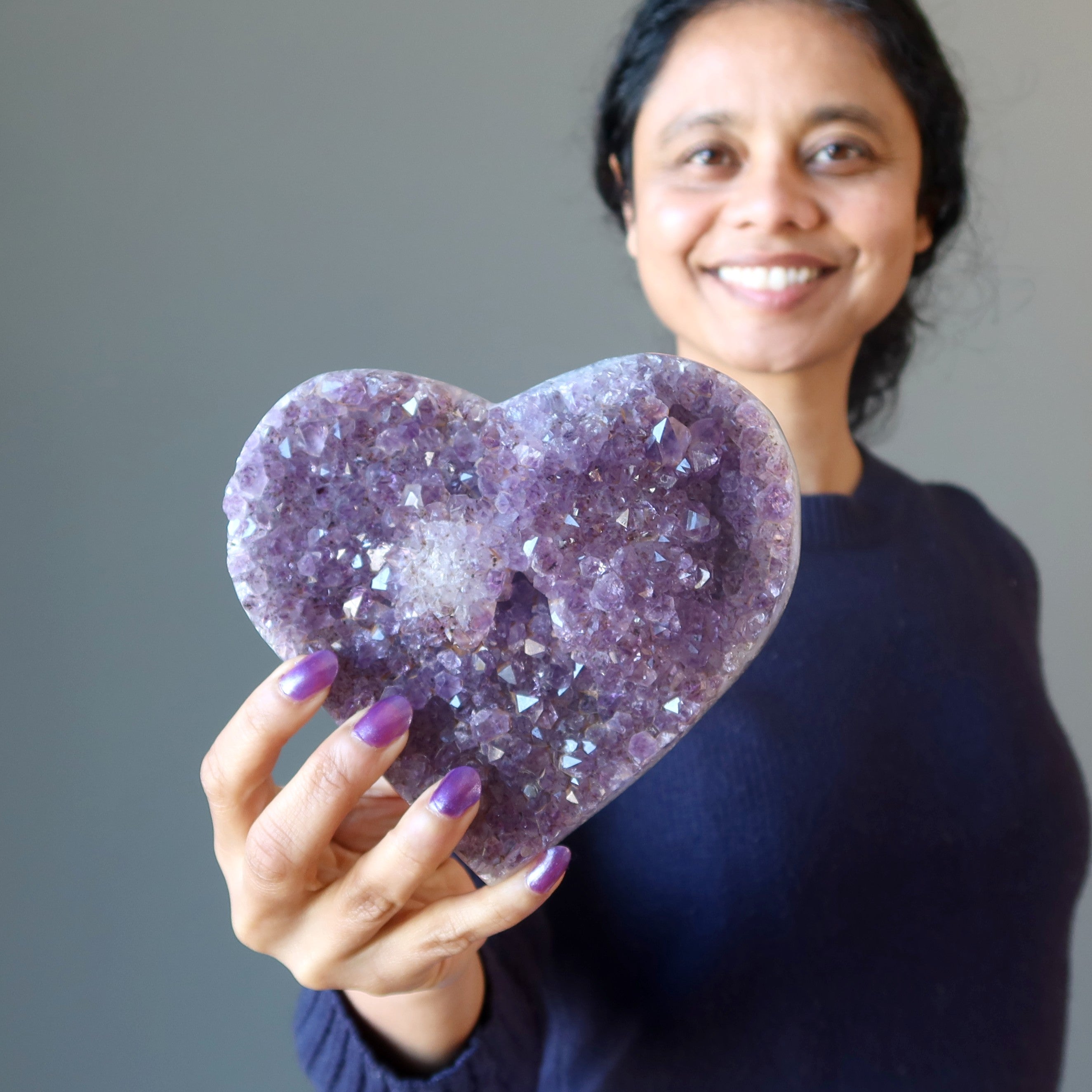 Amethyst Heart Divine Dark Purple Geode Cluster