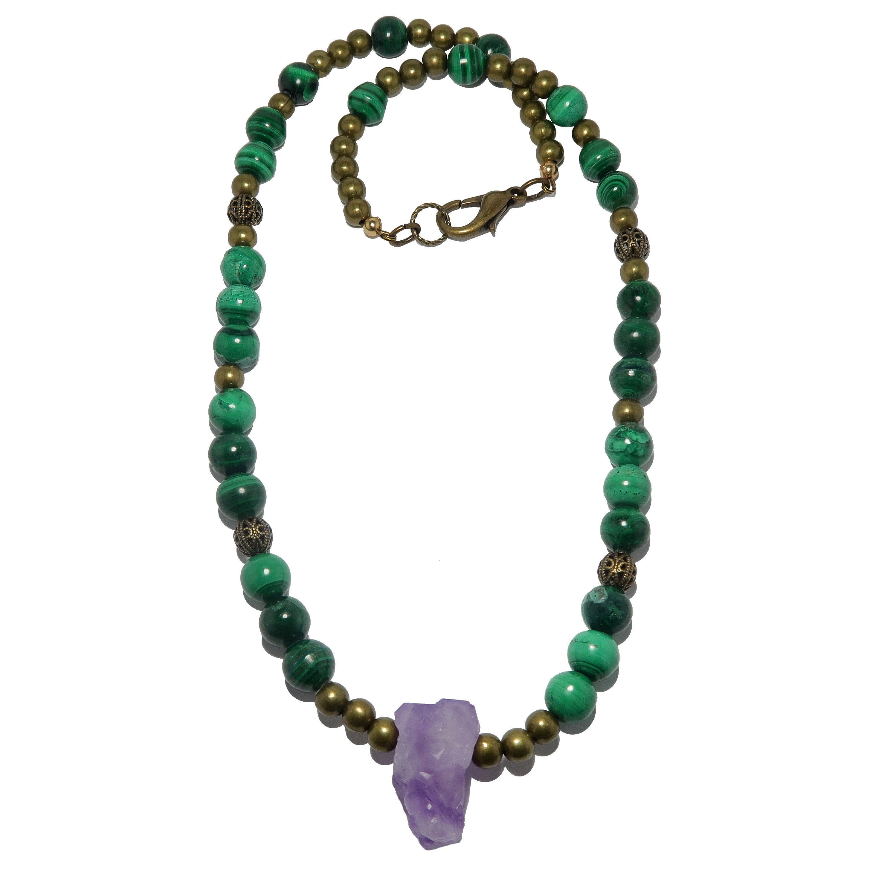 Collier Améthyste Époque Antique Cristaux de Malachite