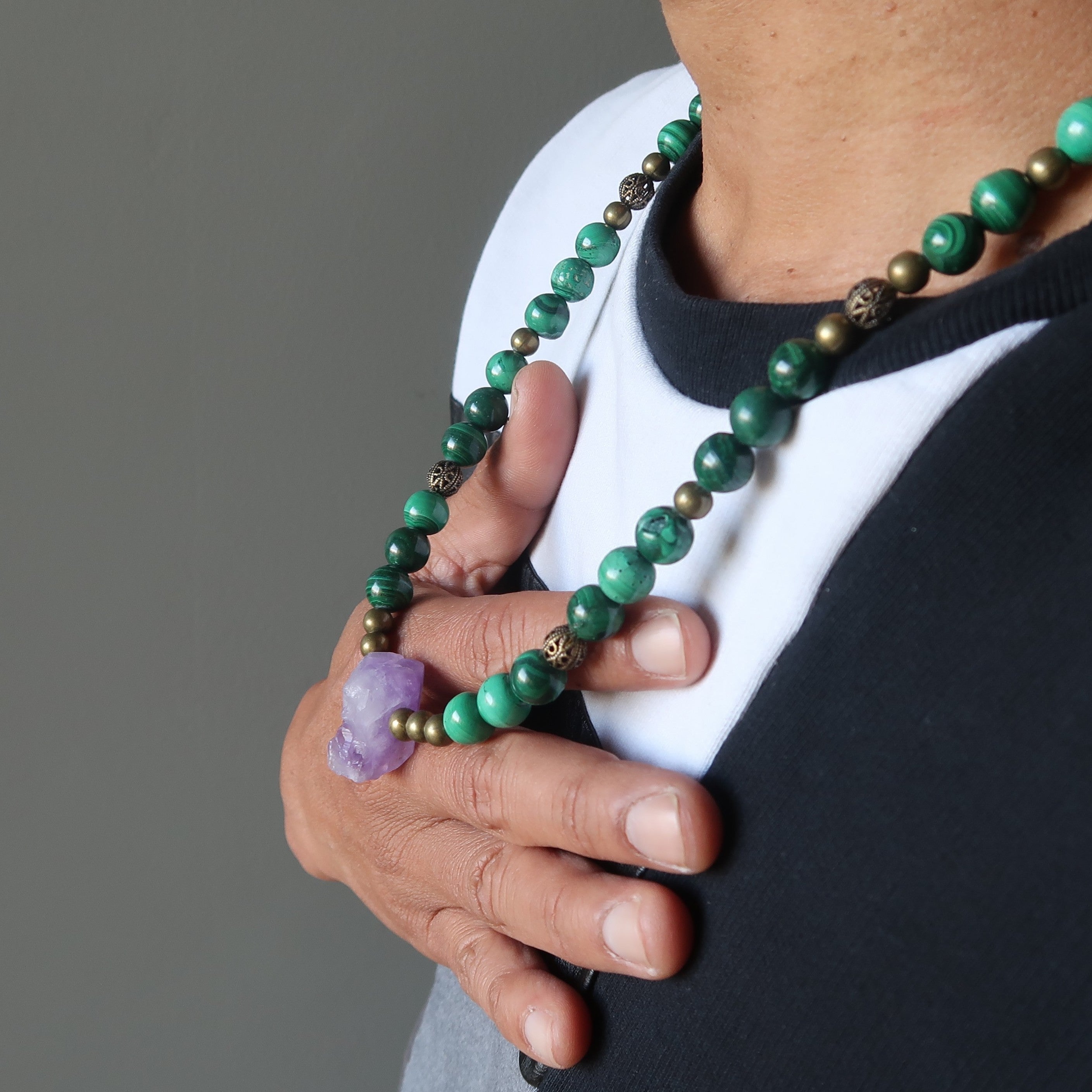 Collier Améthyste Époque Antique Cristaux de Malachite