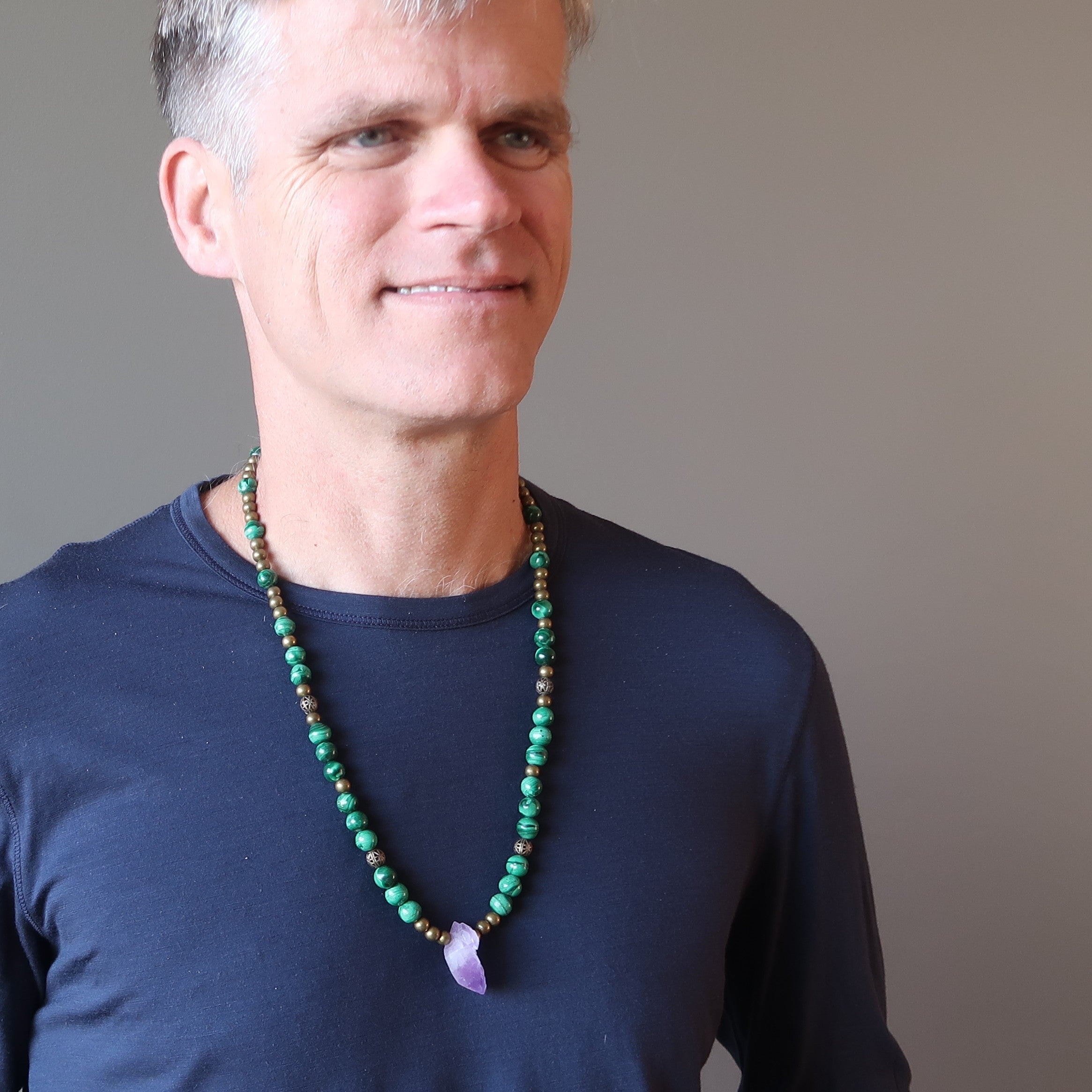 Collier Améthyste Époque Antique Cristaux de Malachite