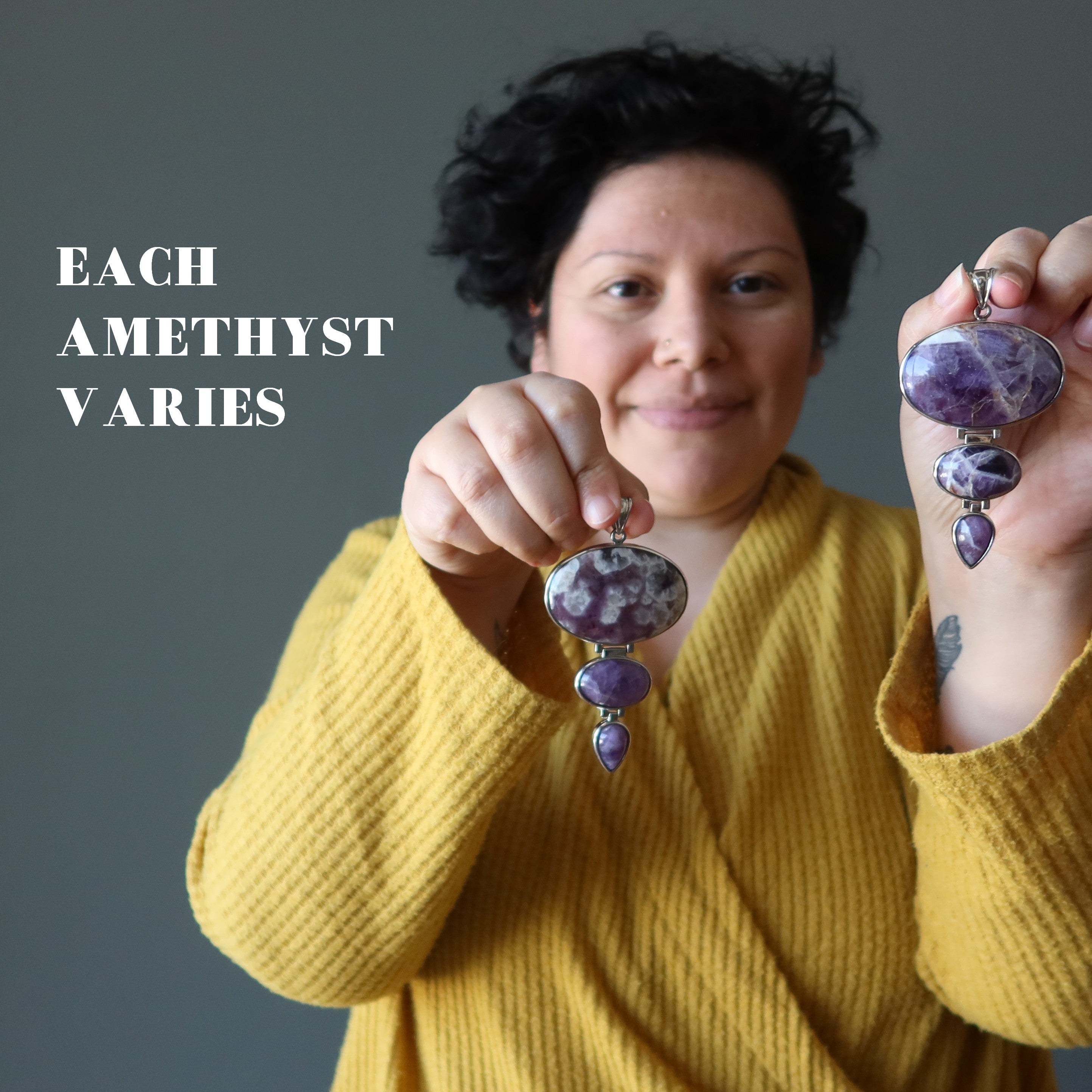 Amethyst Anhänger Große Erleuchtung Dreifach Edelstein Silber