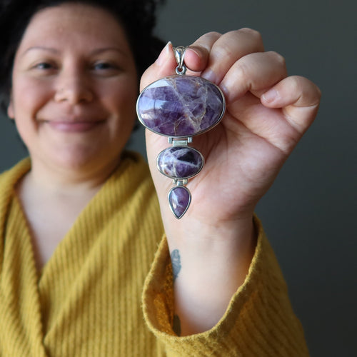 Amethyst Anhänger Große Erleuchtung Dreifach Edelstein Silber