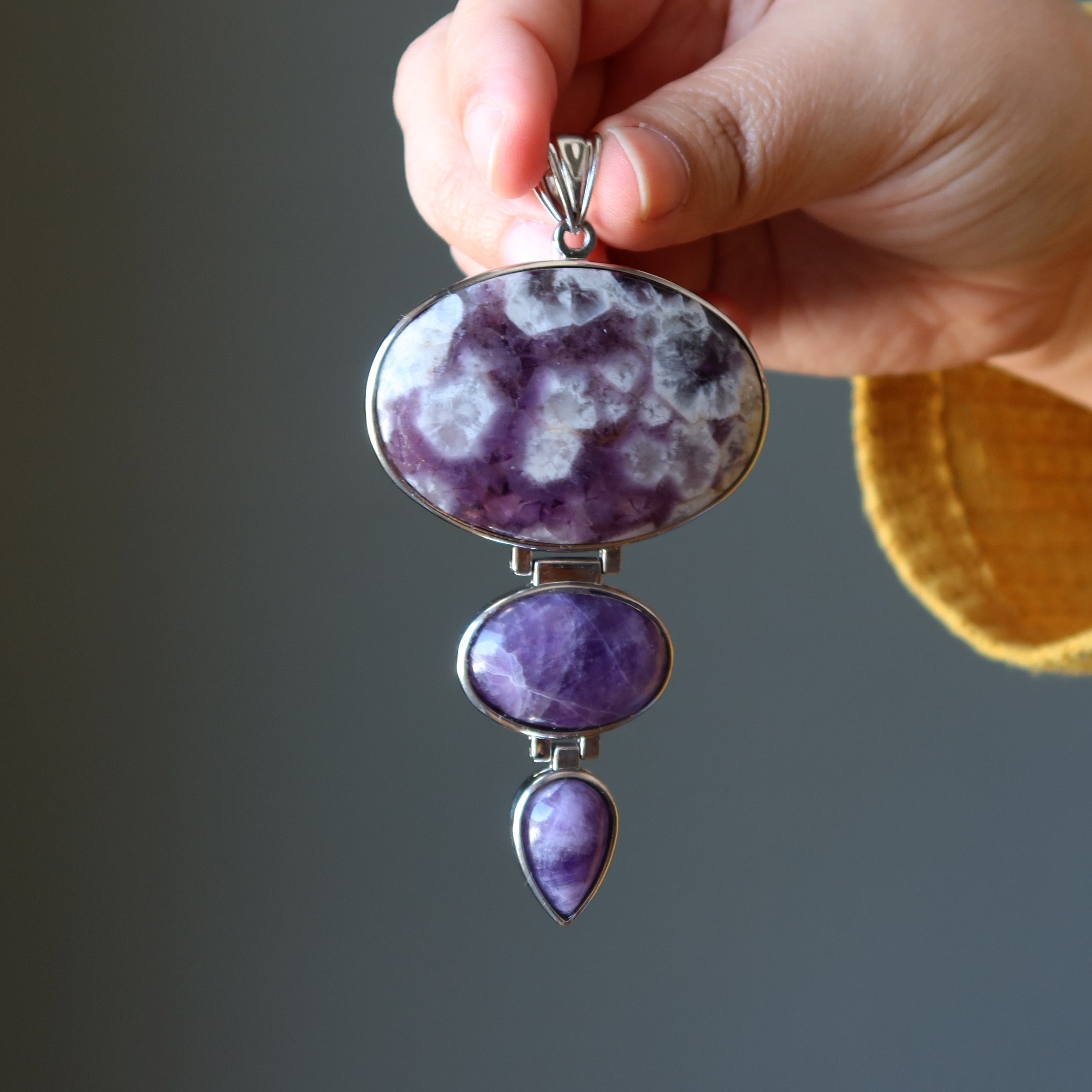 Amethyst Anhänger Große Erleuchtung Dreifach Edelstein Silber