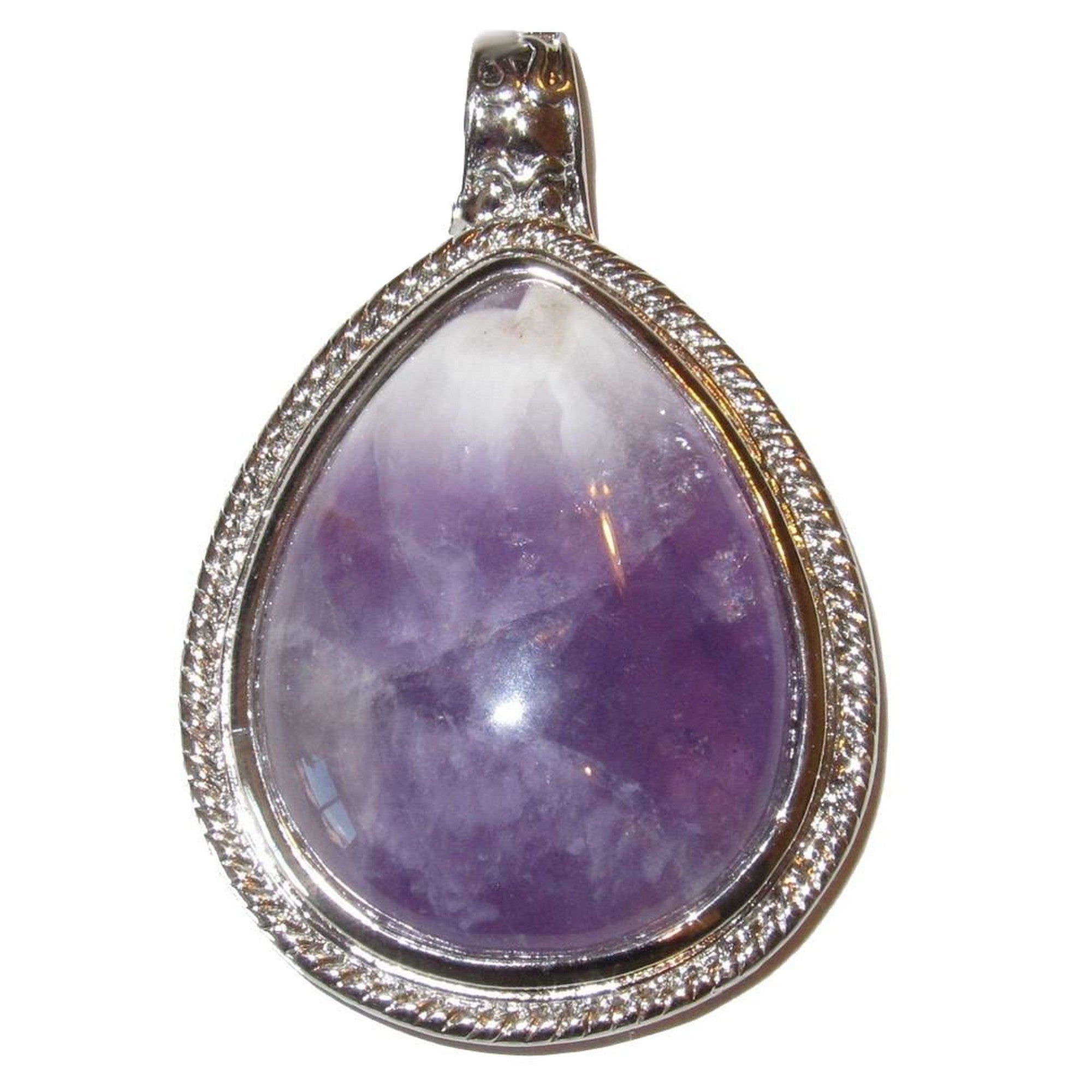 Amethyst Pendant Big Purple Teardrop Stone Silver