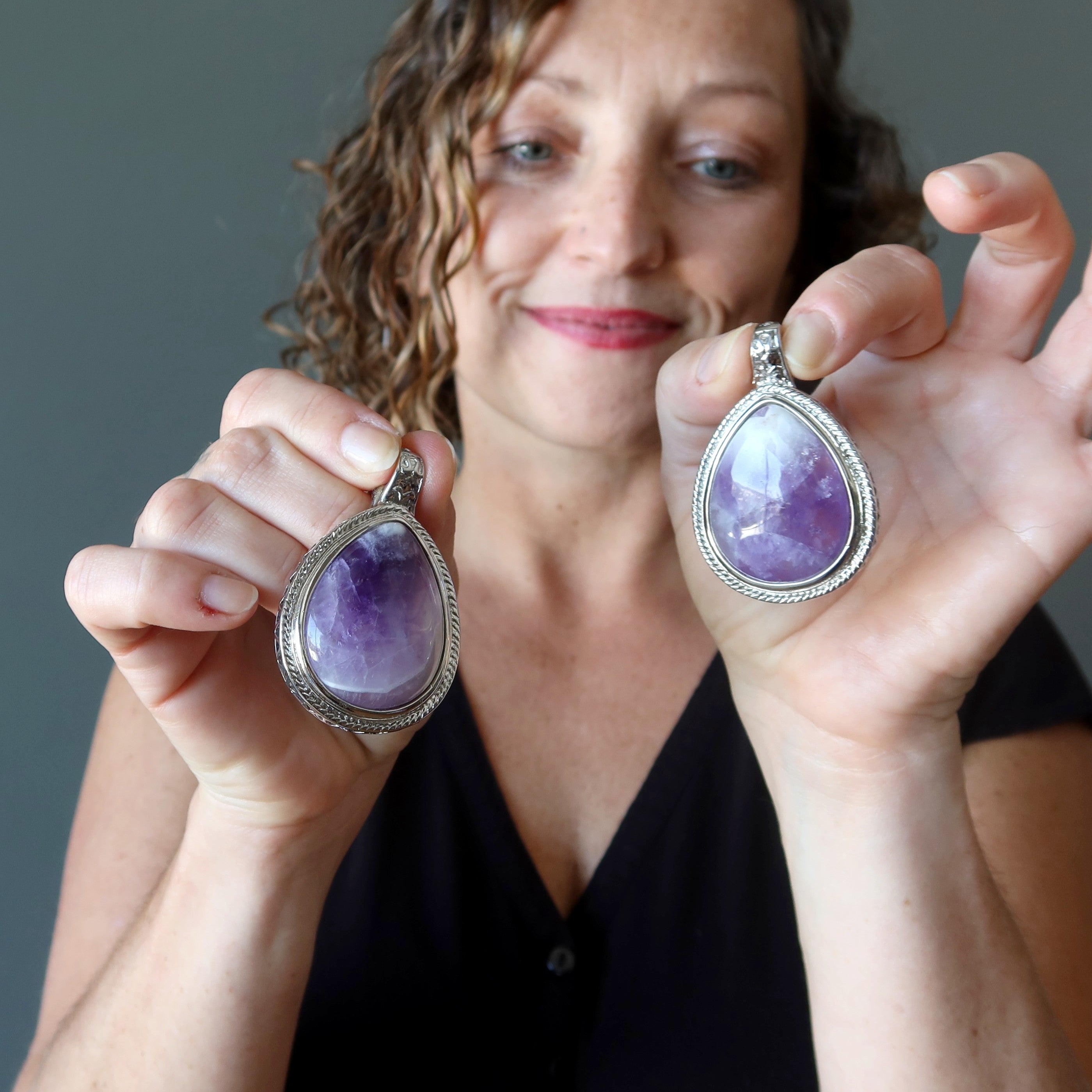 Amethyst Pendant Big Purple Teardrop Stone Silver