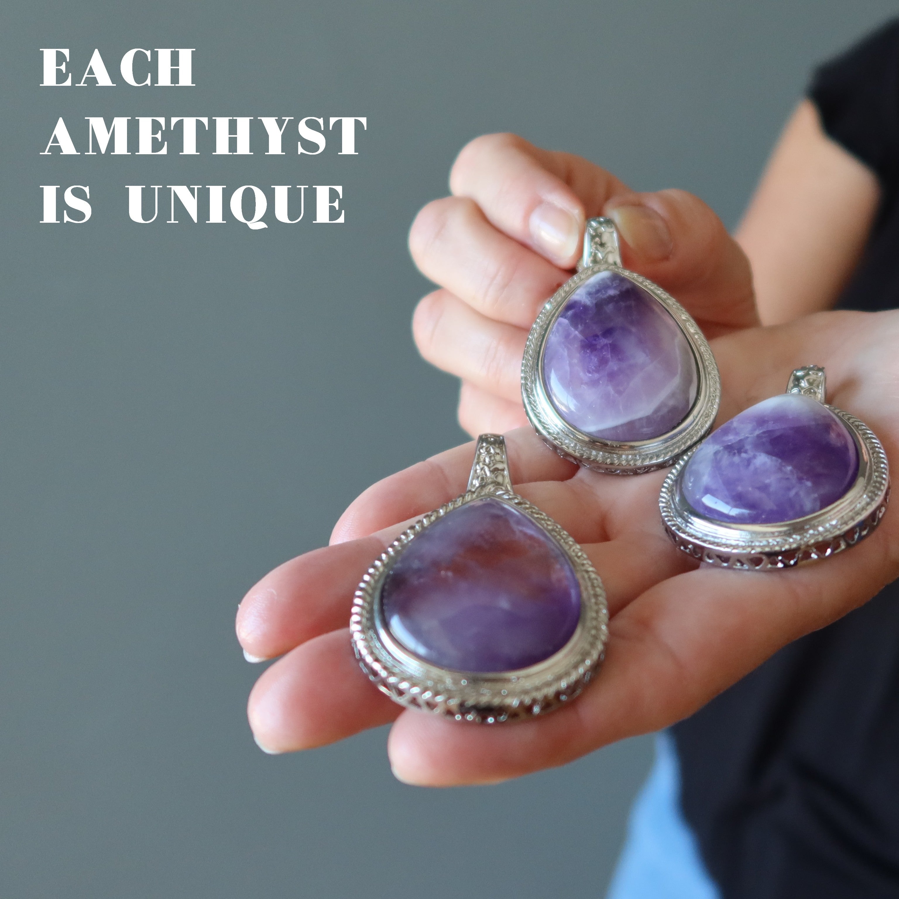Amethyst Pendant Big Purple Teardrop Stone Silver